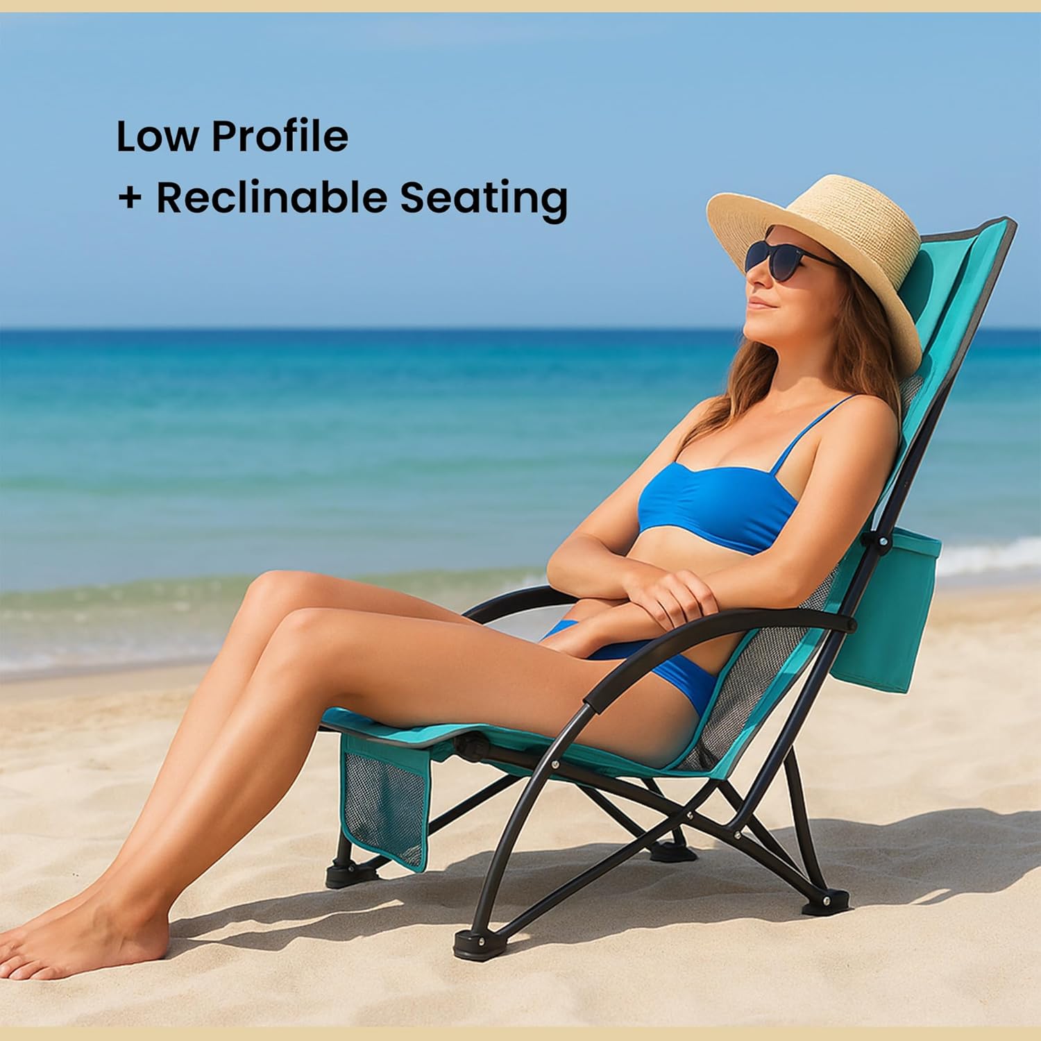 Low Seating + 20° Reclining Folding Beach Chair, 2-Pack