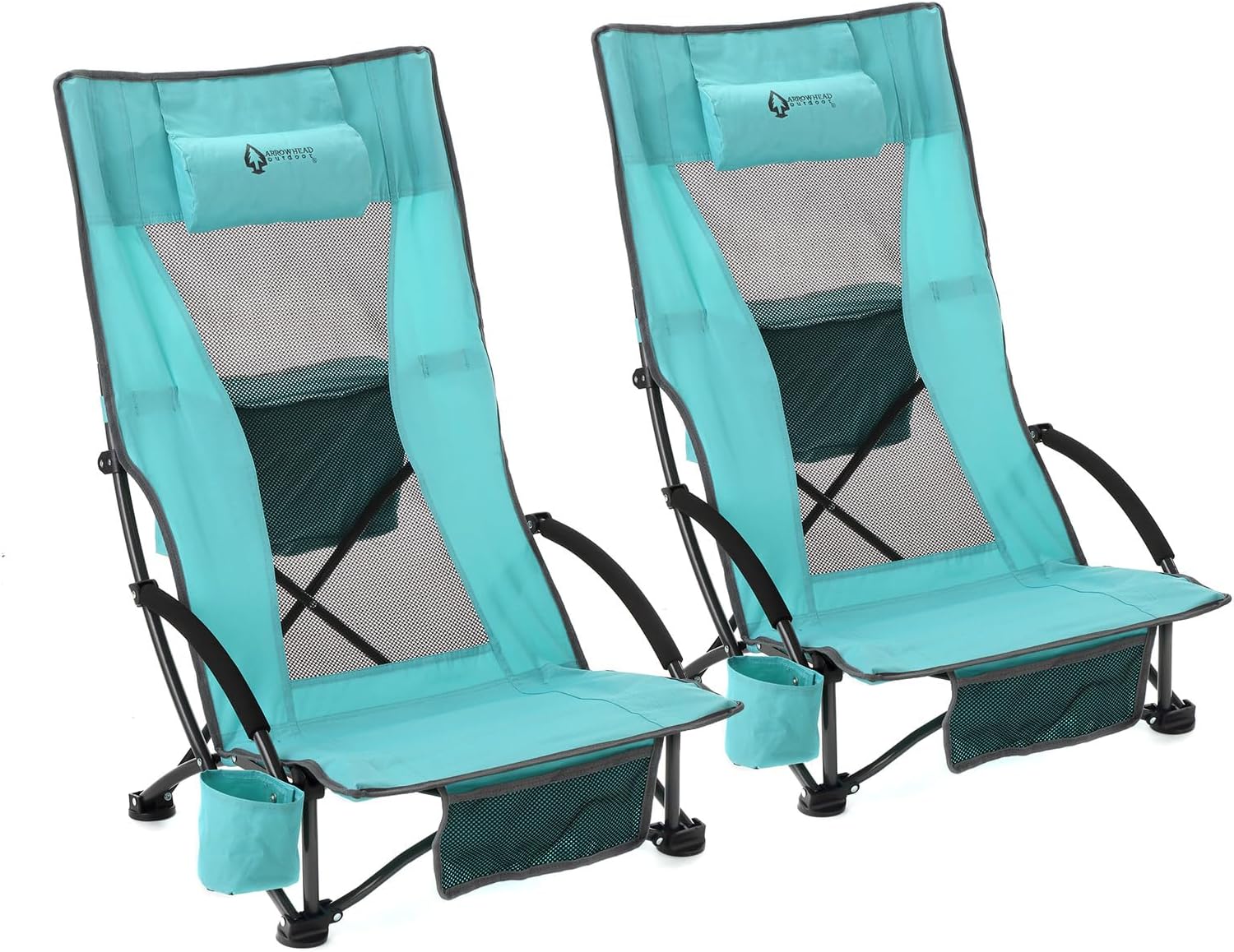 Low Seating 20° Reclining Folding Beach Chair, 2-Pack