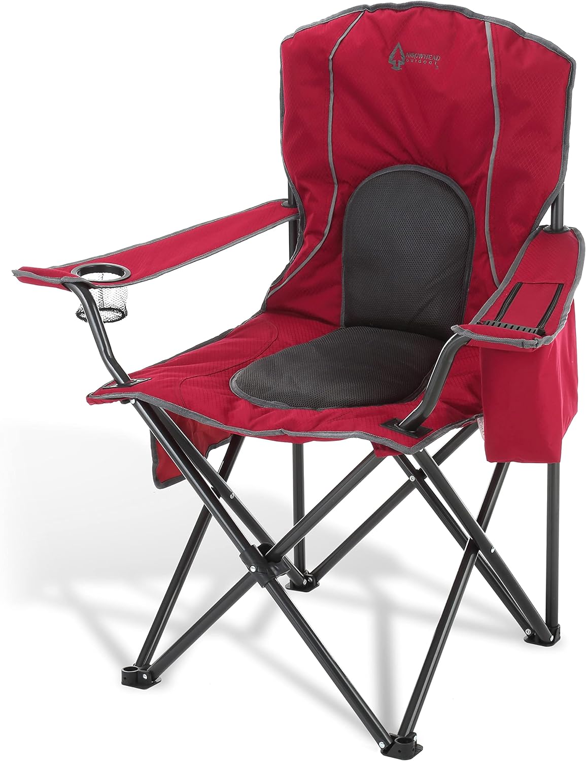 Arrowhead Outdoor Portable Folding Camping Quad Chair w/ 4-Can Cooler, Cup-Holder, Heavy-Duty Carrying Bag, Padded Armrests, Sup