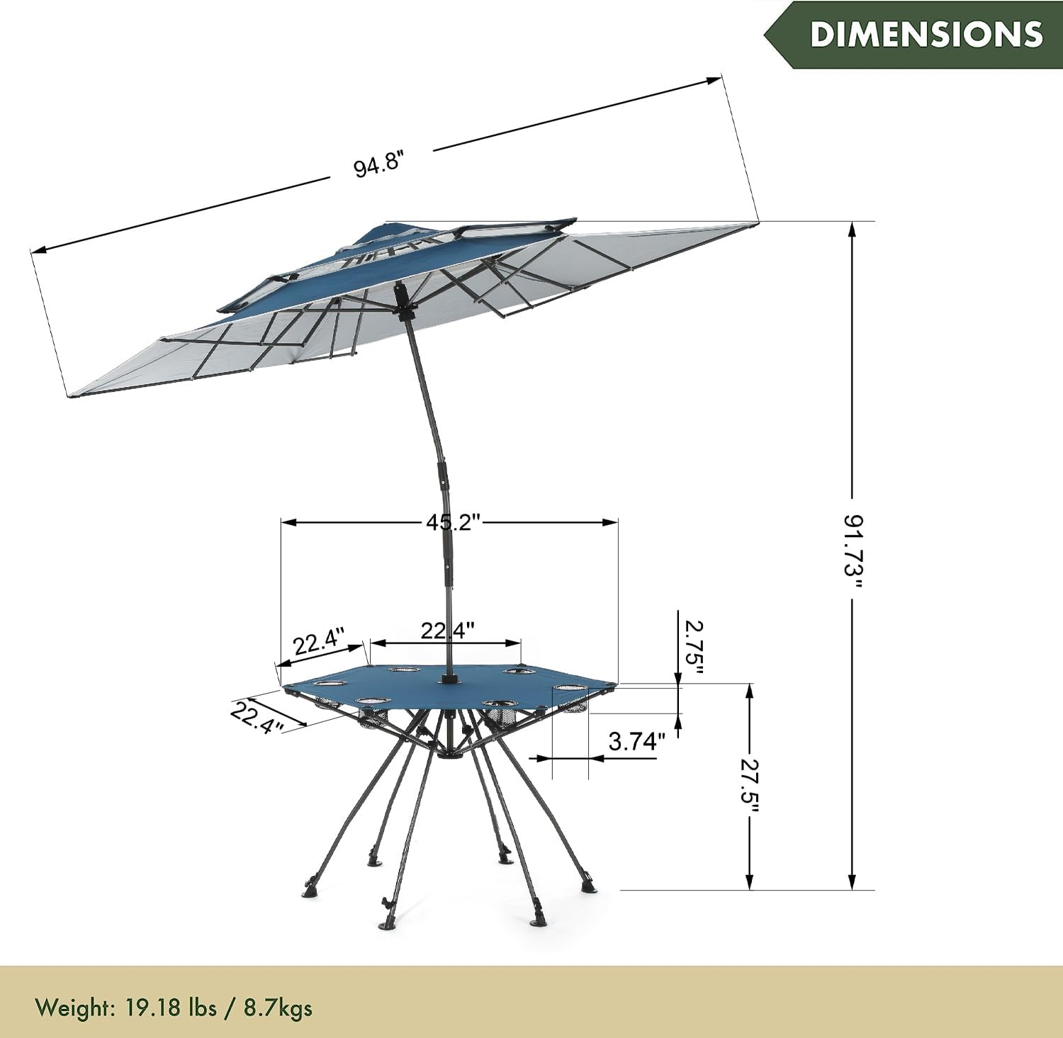 8FT Beach Umbrella & Folding Table