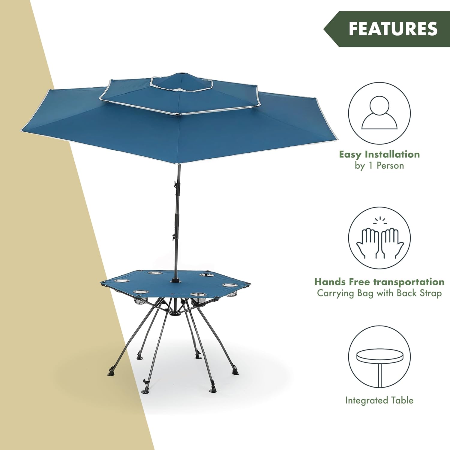 8FT Beach Umbrella & Folding Table