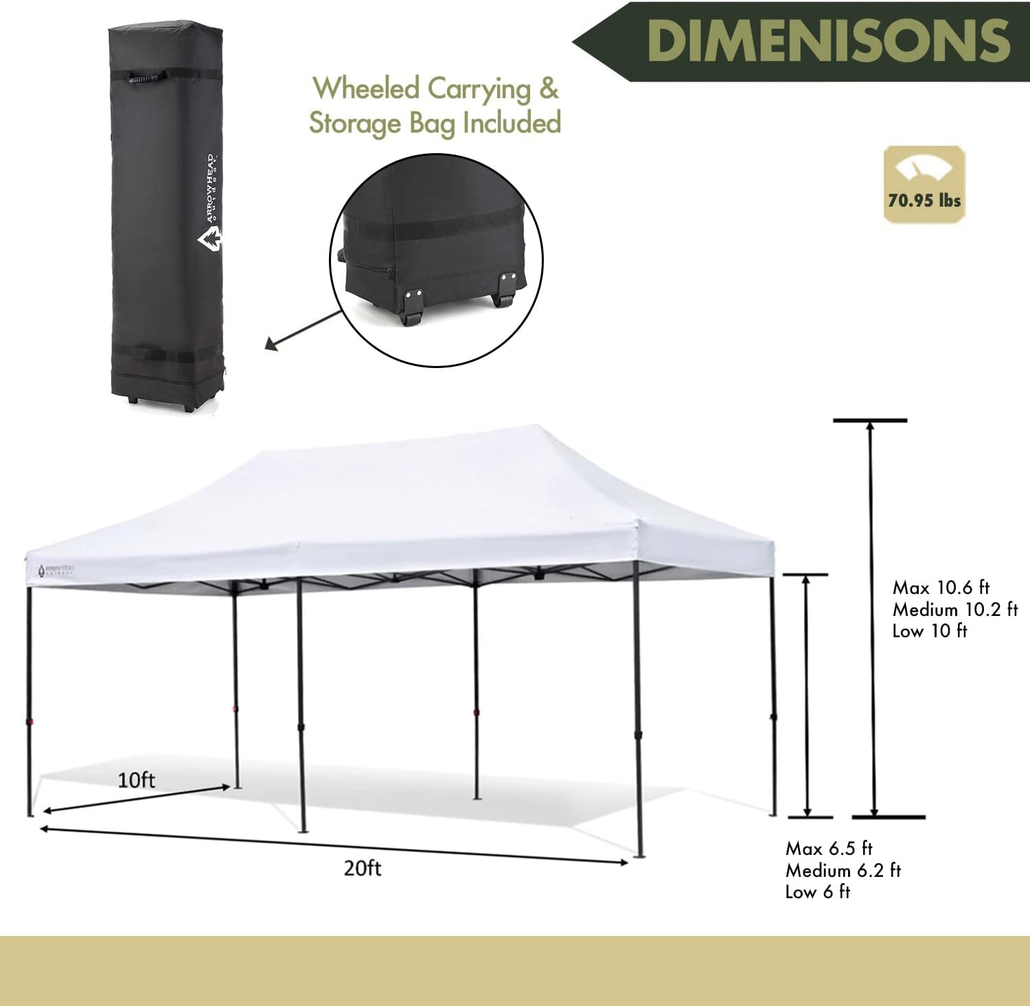 10’ x 20’ Pop-Up Canopy & Instant Shelter, Water & UV Resistant