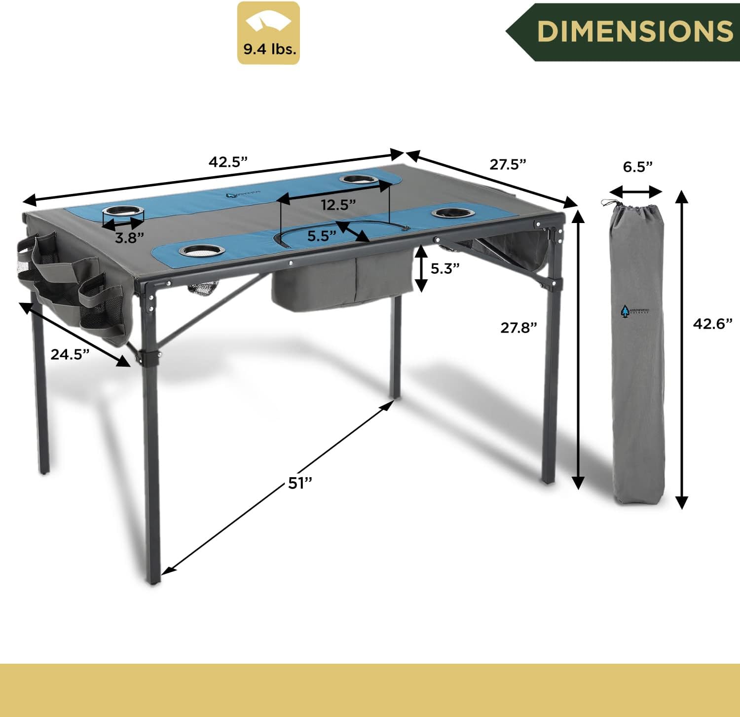 51” Heavy-Duty Portable Folding Table, 8 Cup Holders