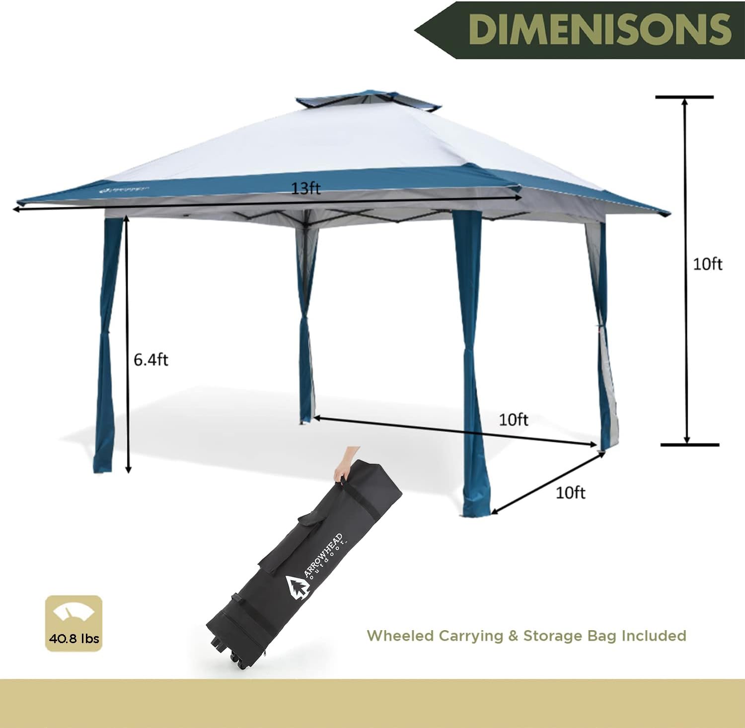 13' x 13' Pop-Up Canopy & Instant Shelter - Water & UV Resistant