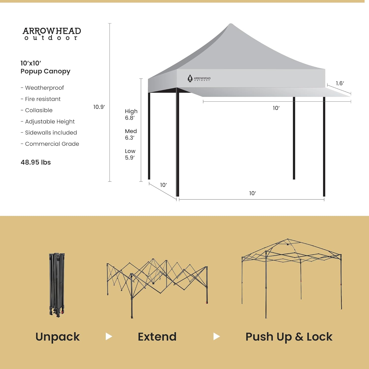 10' x 10' Pop-Up Canopy with Sidewalls & Awning