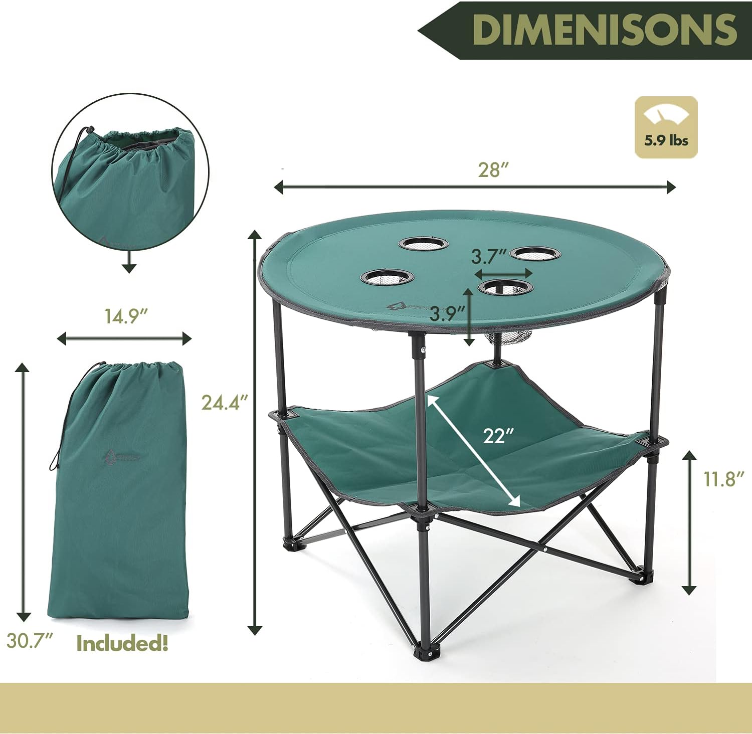 Heavy-Duty Portable Folding Table, 4 Cup Holders