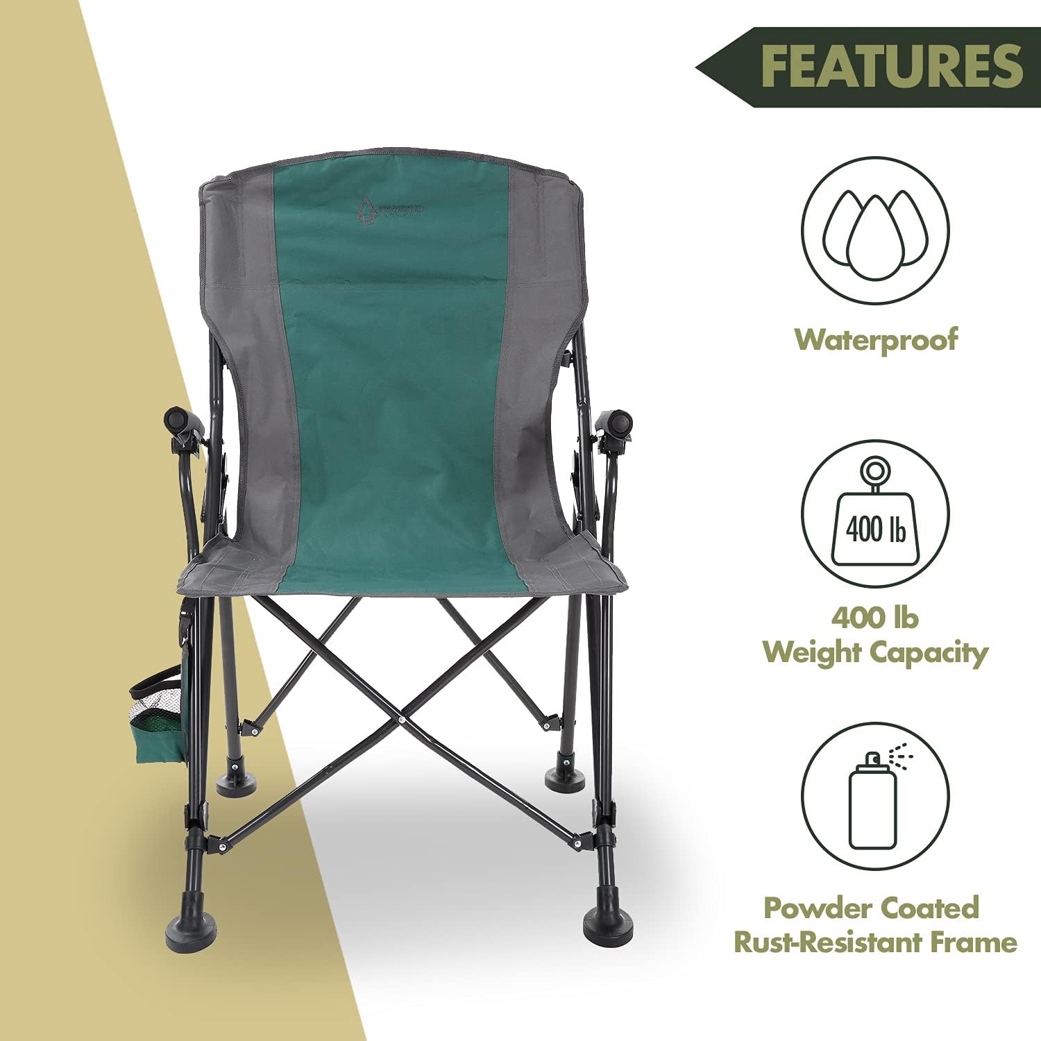 Heavy-Duty Solid Hard-Arm High-Back Folding Camping Quad Chair