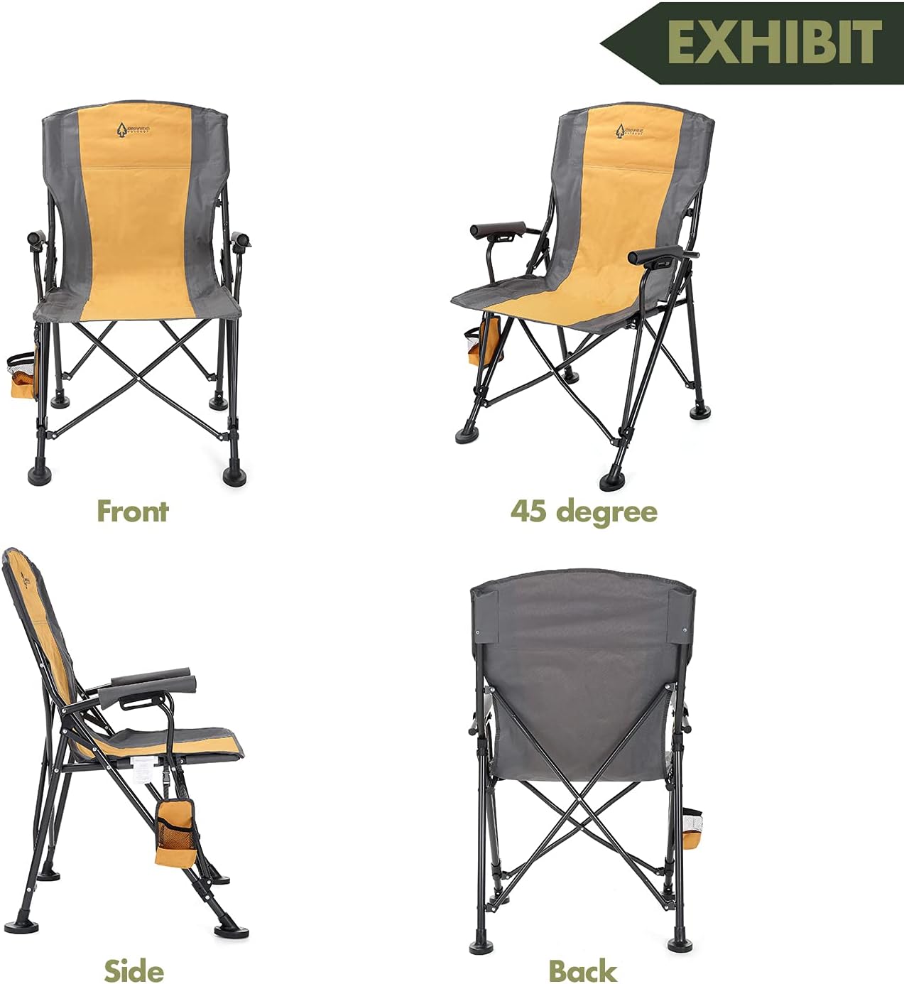 Heavy-Duty Solid Hard-Arm High-Back Folding Camping Quad Chair