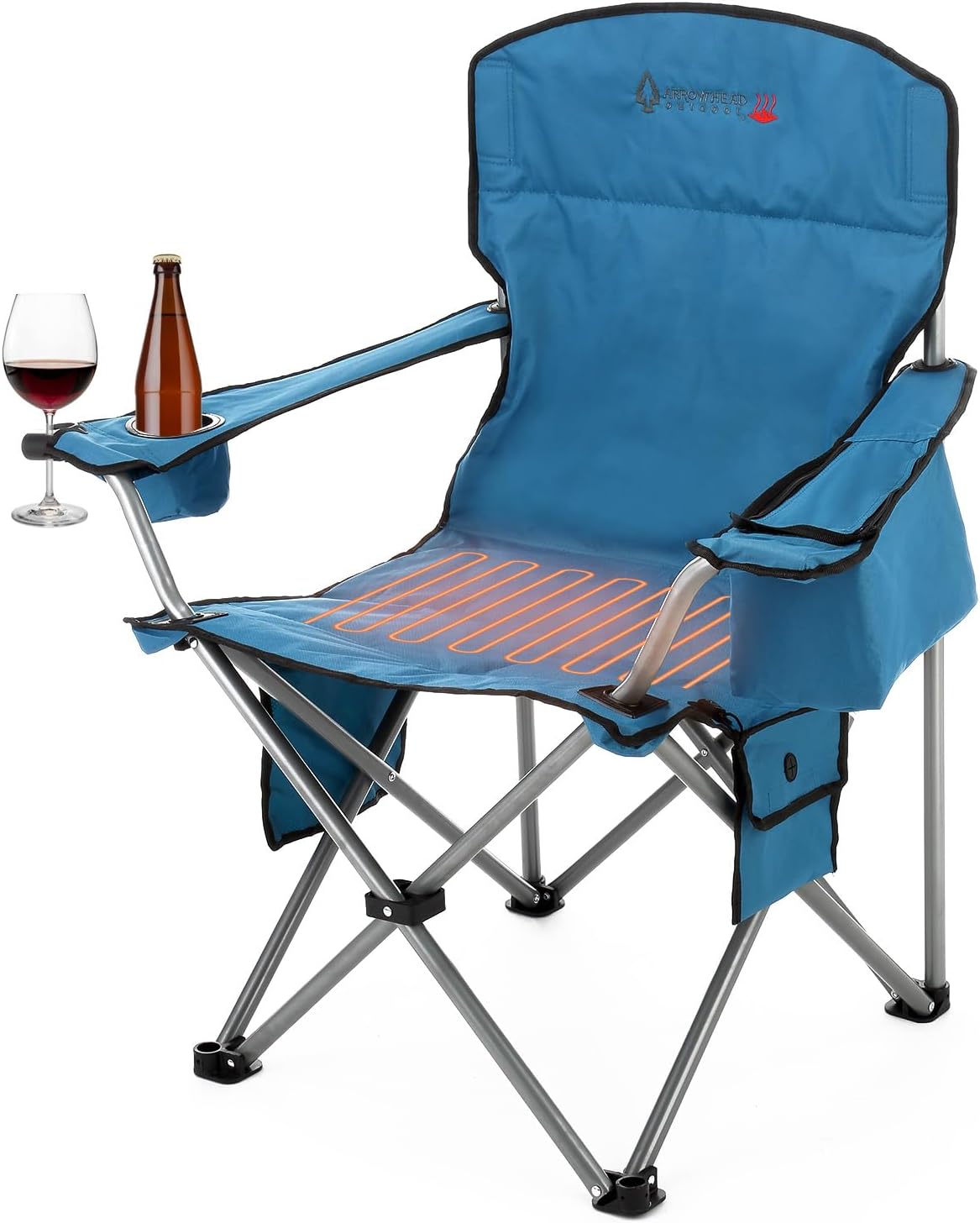 Portable Heated Folding Camping Chair w/ 6-Can Cooler, 3 Heat Settings