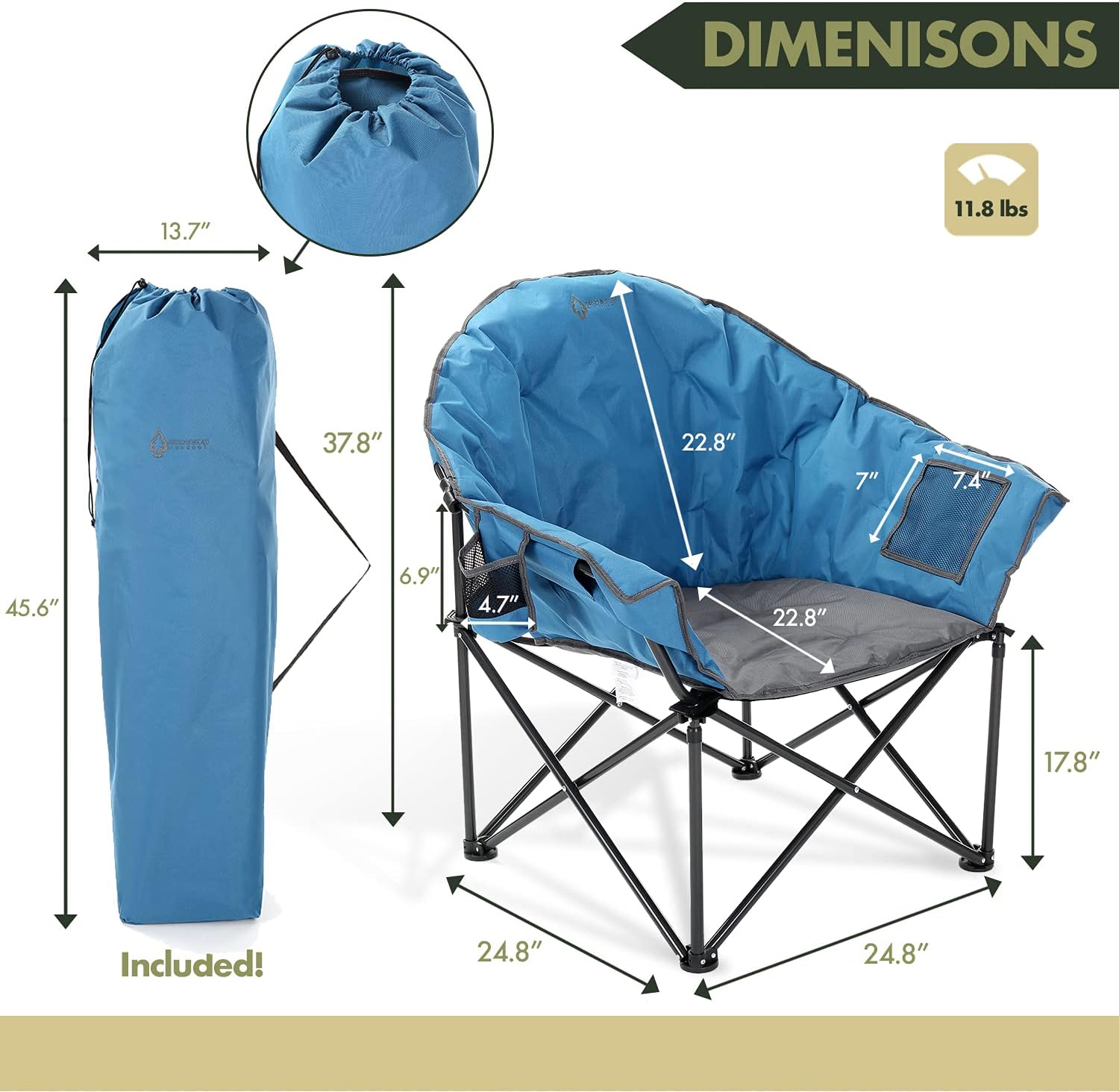 Oversized Heavy-Duty Club Folding Camping Chair w/External Pocket