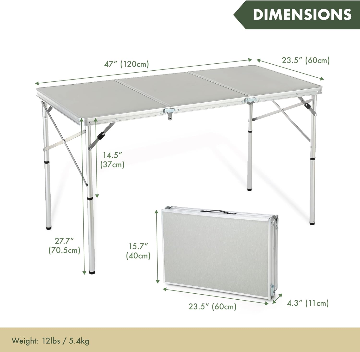 4’ ft Heavy-Duty Portable Aluminum Frame Folding Table w/Leveling Feet