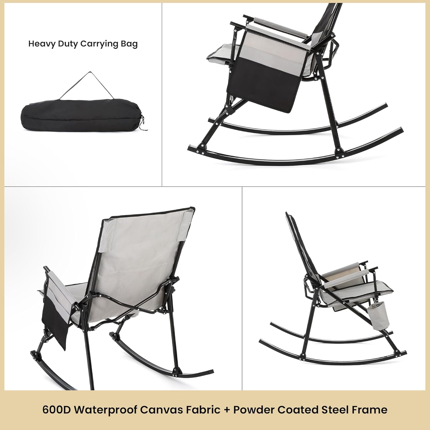Foldable Rocking Camp Chair with Large Cup Holder