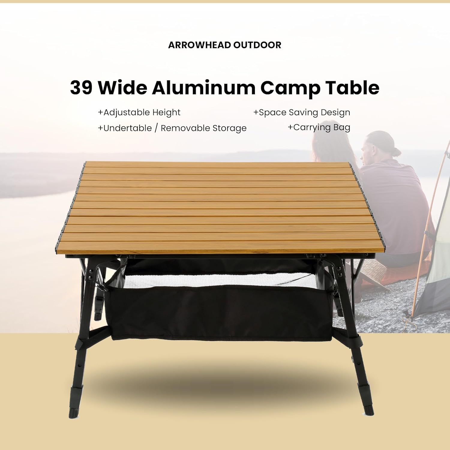 Adjustable Height Aluminum Roll-Up Folding Camp Table