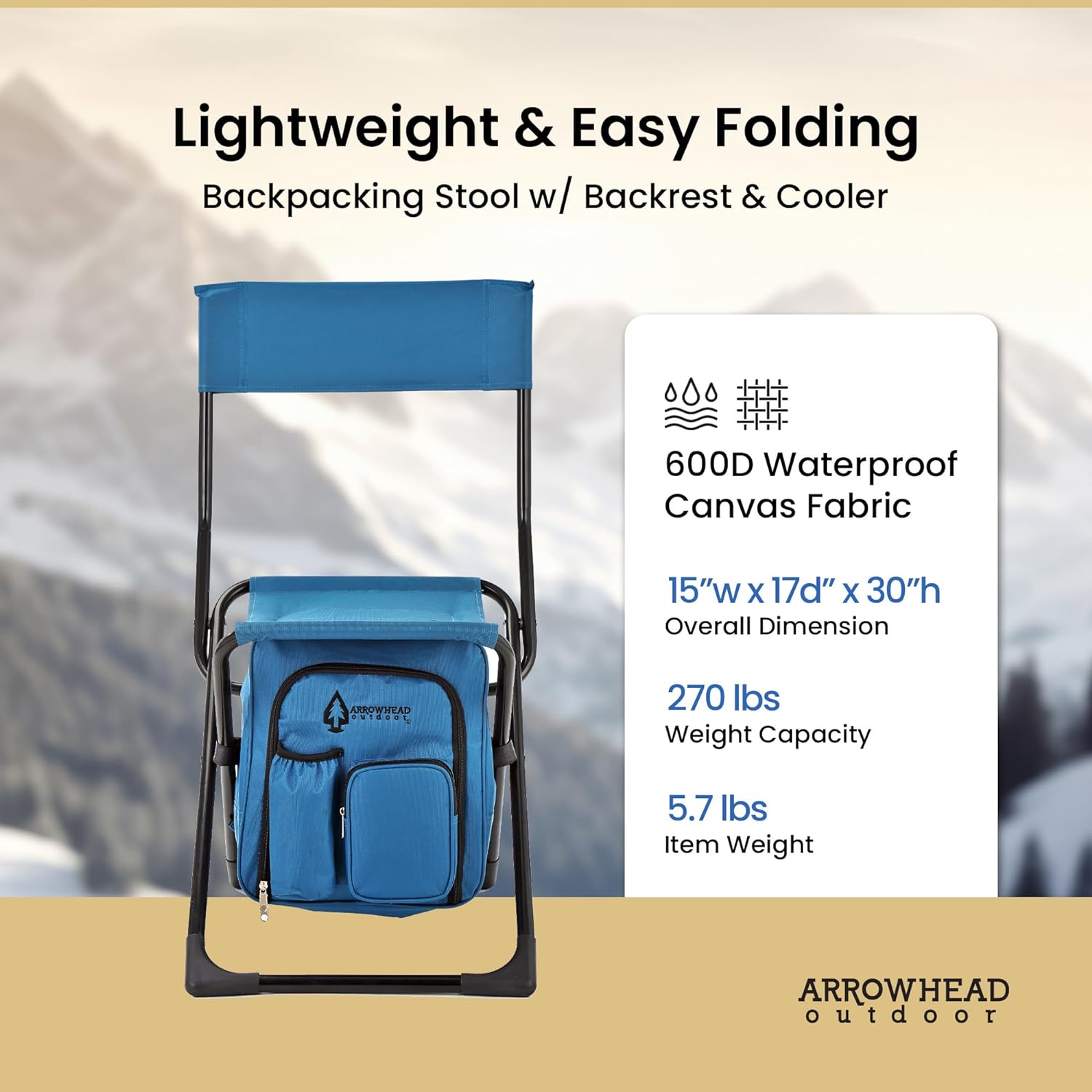 ARROWHEAD OUTDOOR Multi-Function 3-in-1 Compact Camp Chair: Backpack, Stool  & Insulated Cooler, w/ External Pockets & Storage Bag, Lightweight, Large