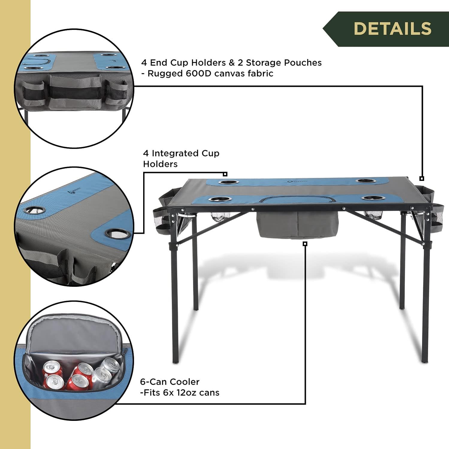 51” Heavy-Duty Portable Folding Table, 8 Cup Holders