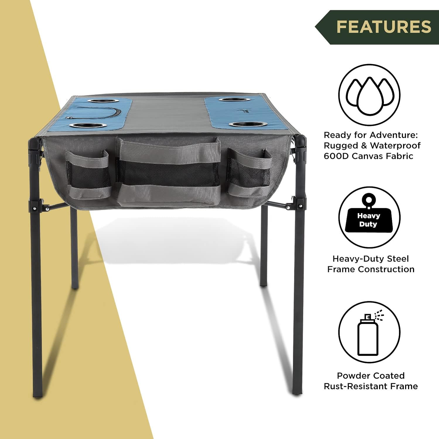 51” Heavy-Duty Portable Folding Table, 8 Cup Holders