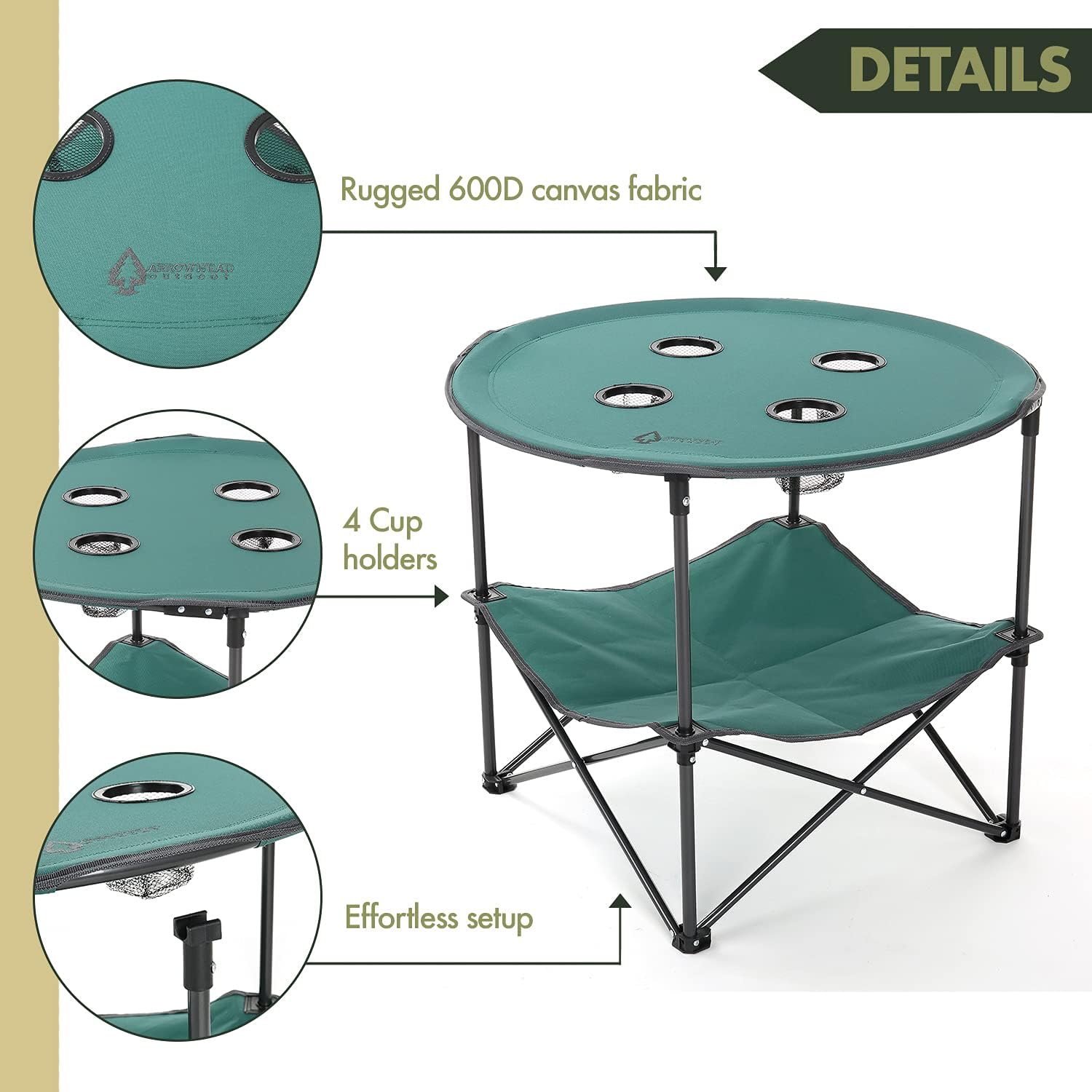 Heavy-Duty Portable Folding Table, 4 Cup Holders