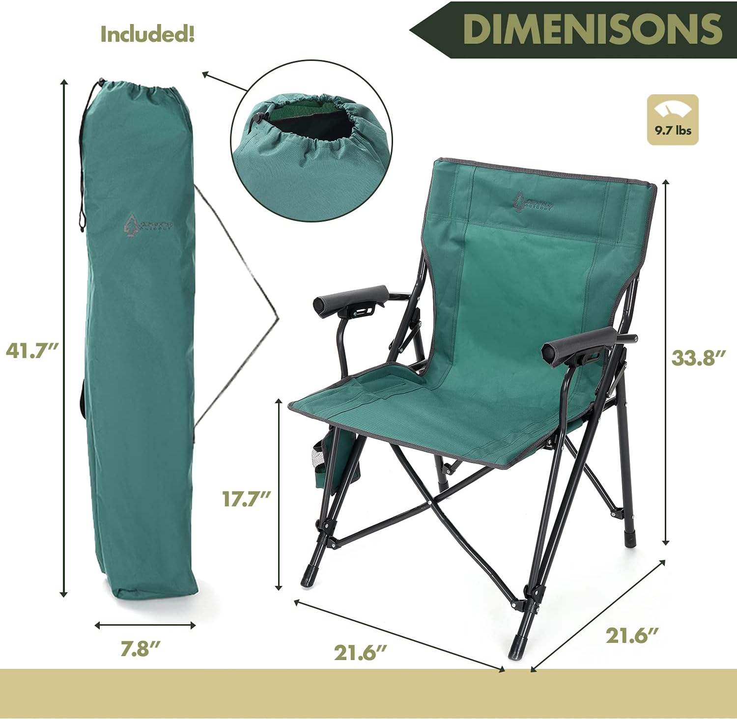 Portable Solid Hard-Arm High-Back Folding Camping Quad Chair