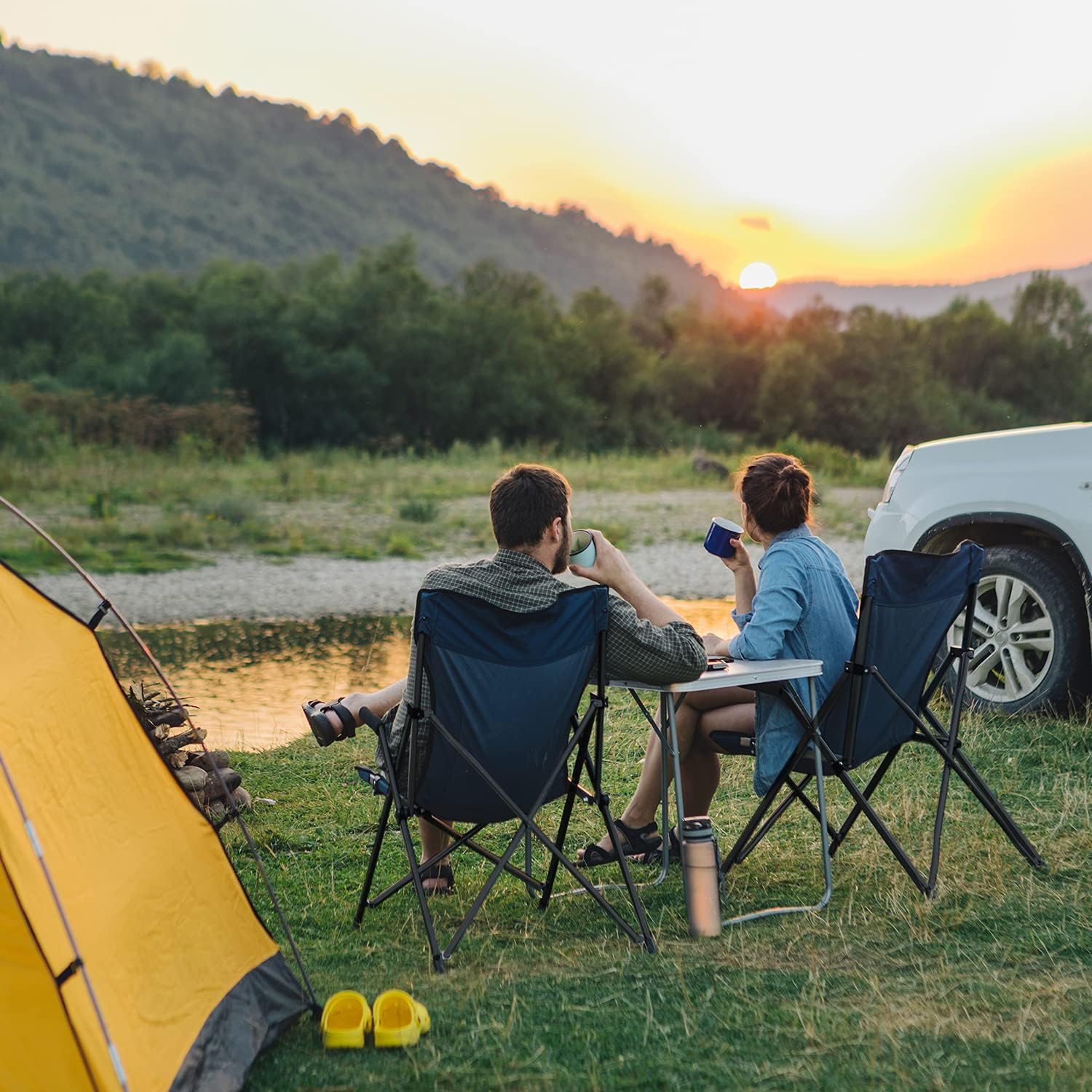 Portable Solid Hard-Arm High-Back Folding Camping Quad Chair