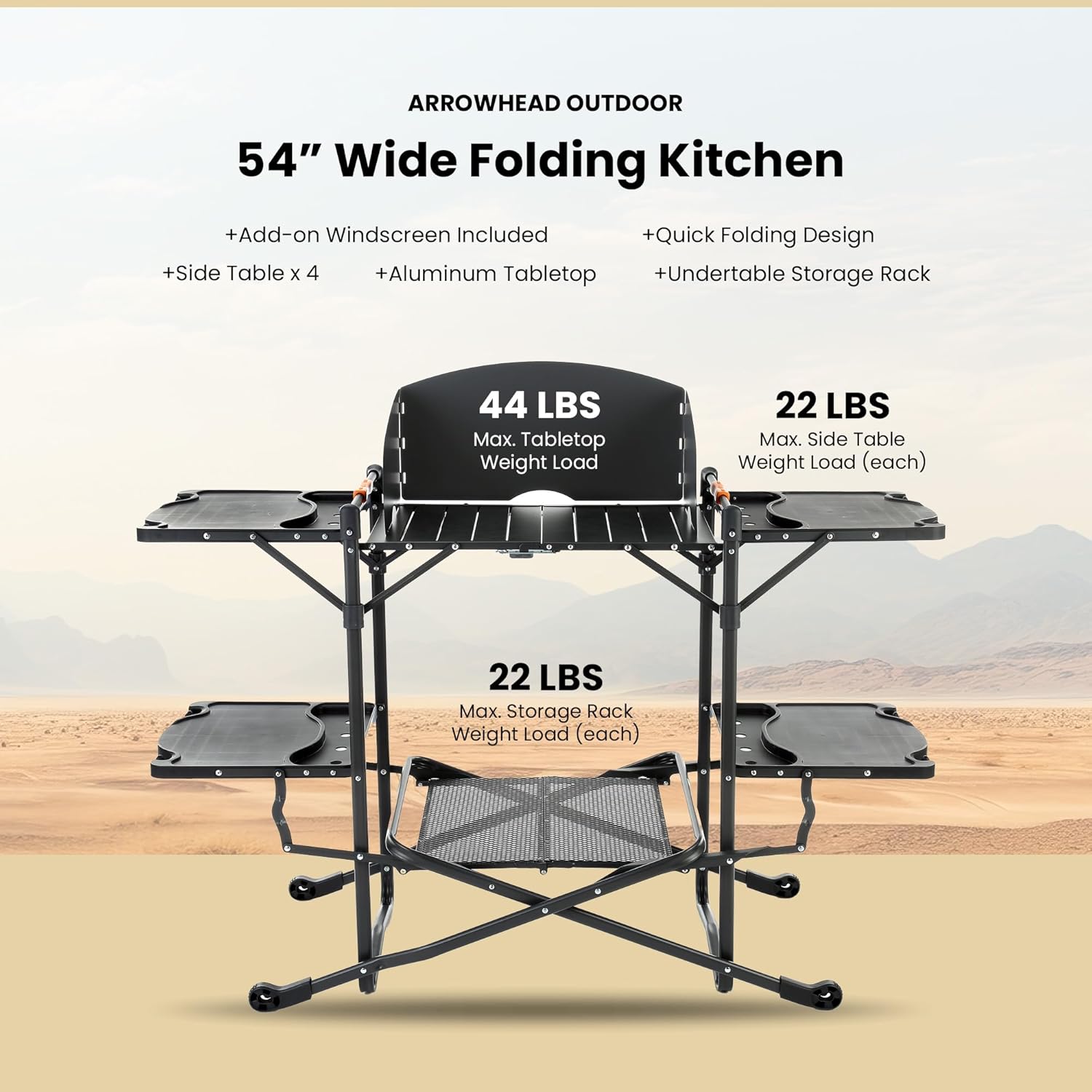 Wide Quick Folding Kitchen Station with Add-on Windscreen