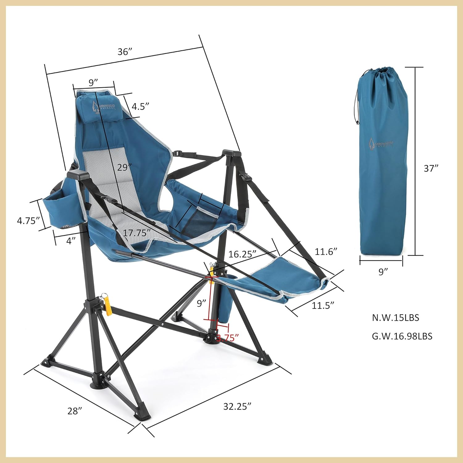 Folding Hammock Camp Chair with Detachable Footrest