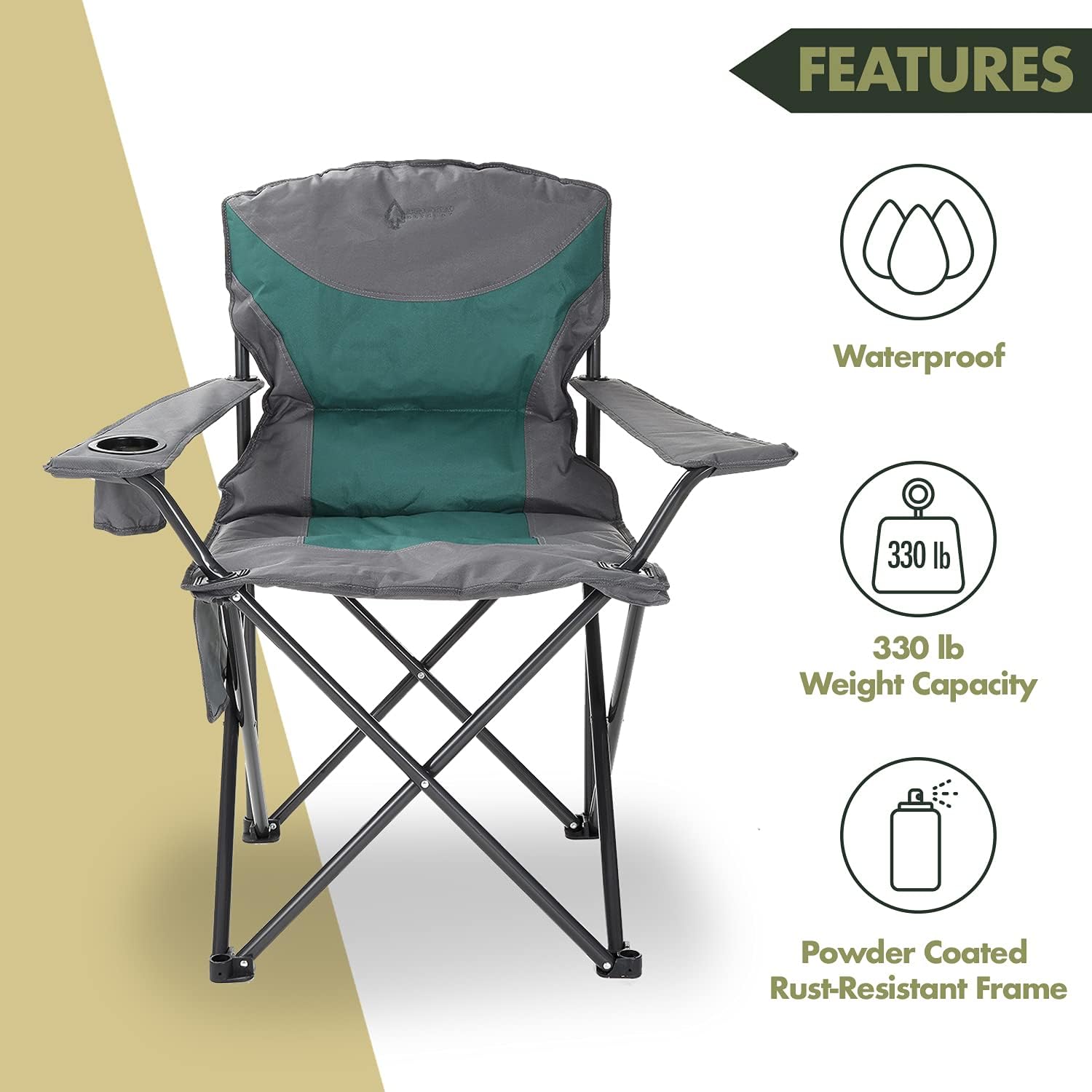 Portable Folding Camping Quad Chair w/Added Ultra-Comfortable Padding