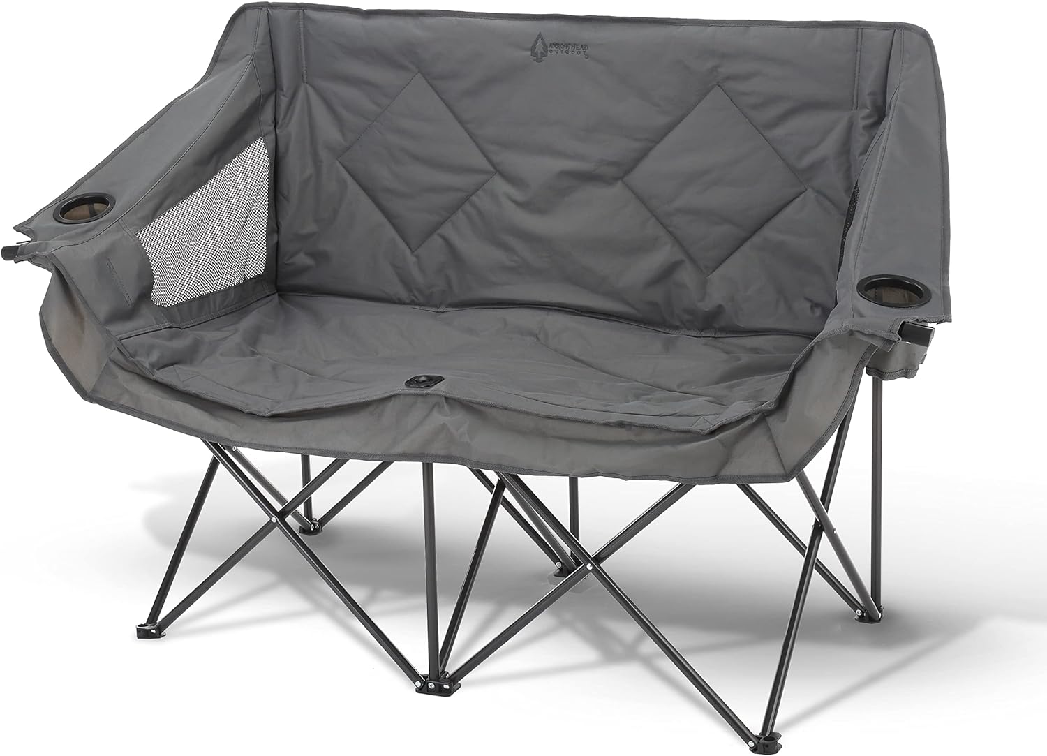 Portable Folding Double Duo Camping Chair Loveseat w/ 2 Cup & Wine Glass Holder