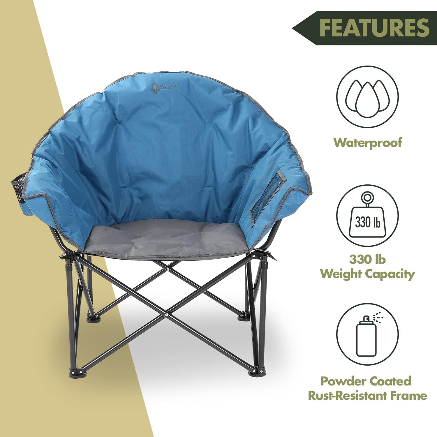 Oversized Heavy-Duty Club Folding Camping Chair w/External Pocket