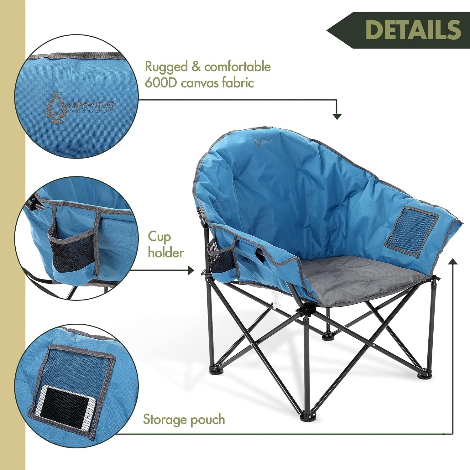 Oversized Heavy-Duty Club Folding Camping Chair w/External Pocket