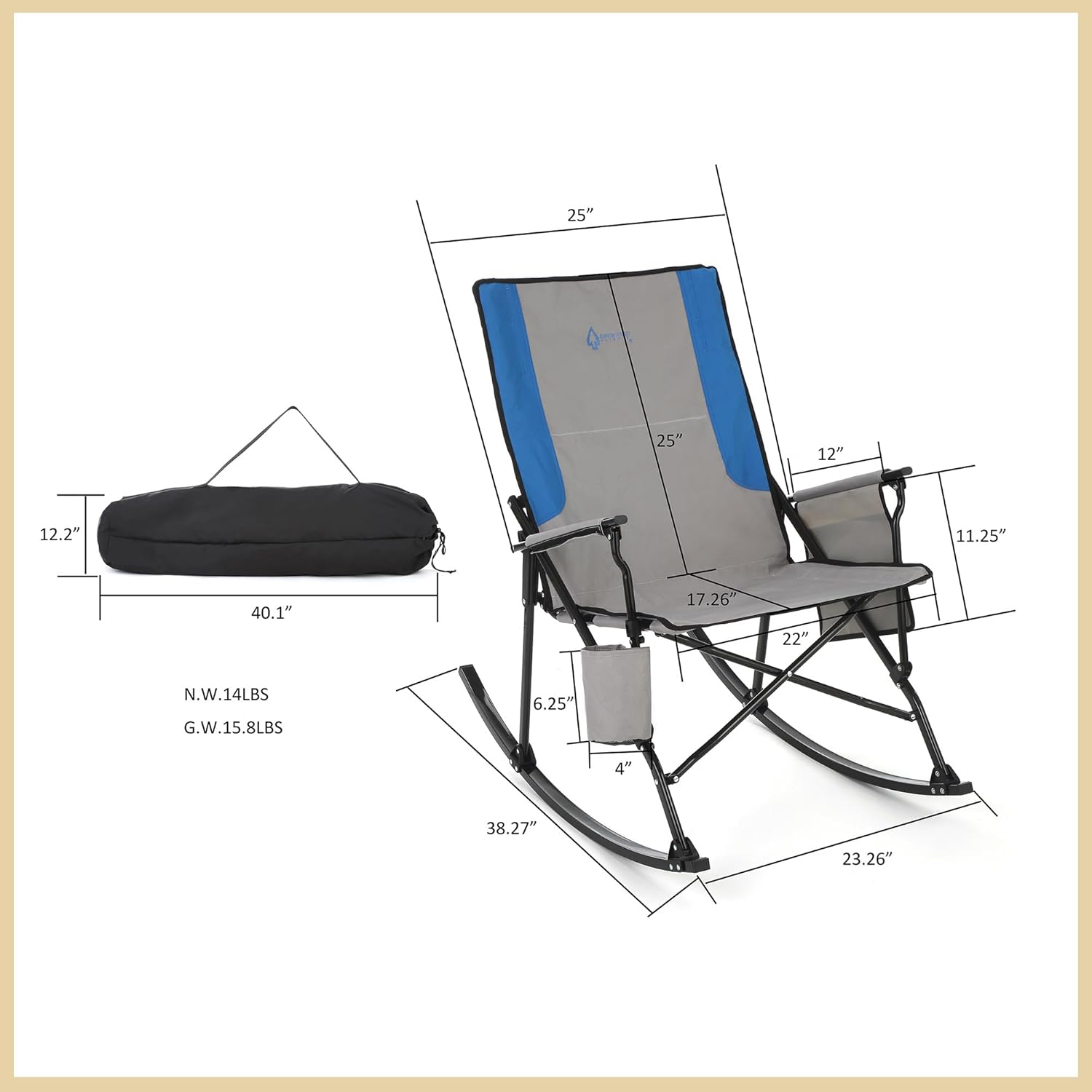 Foldable Rocking Camp Chair with Large Cup Holder