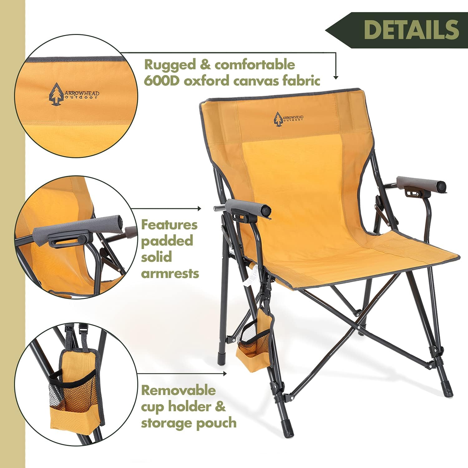 Portable Solid Hard-Arm High-Back Folding Camping Quad Chair