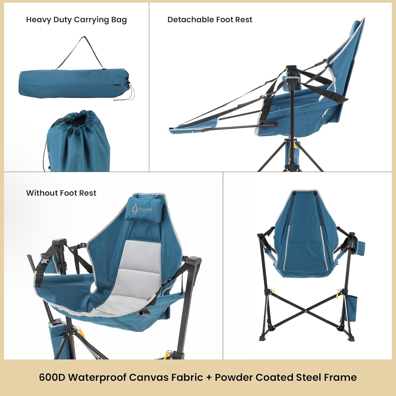 Folding Hammock Camp Chair with Detachable Footrest
