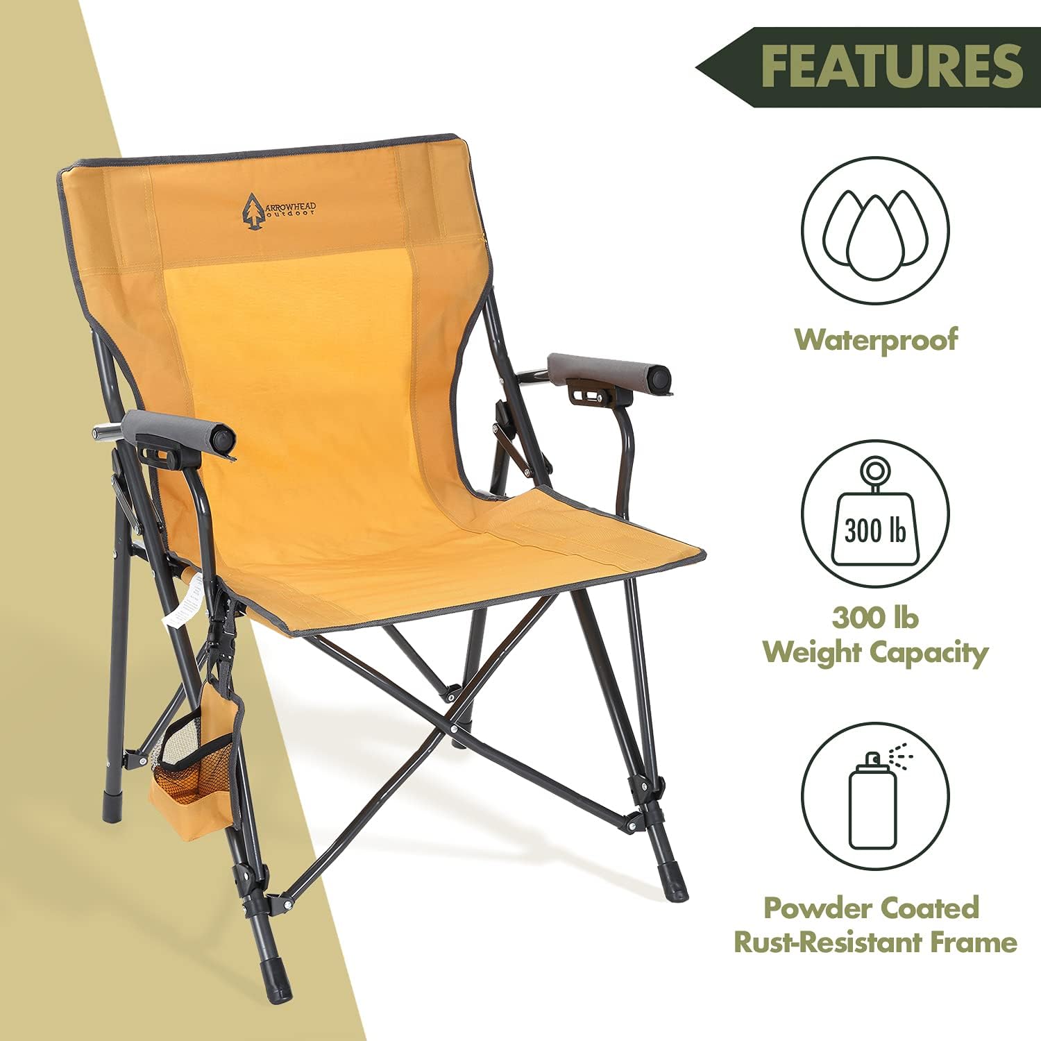 Portable Solid Hard-Arm High-Back Folding Camping Quad Chair