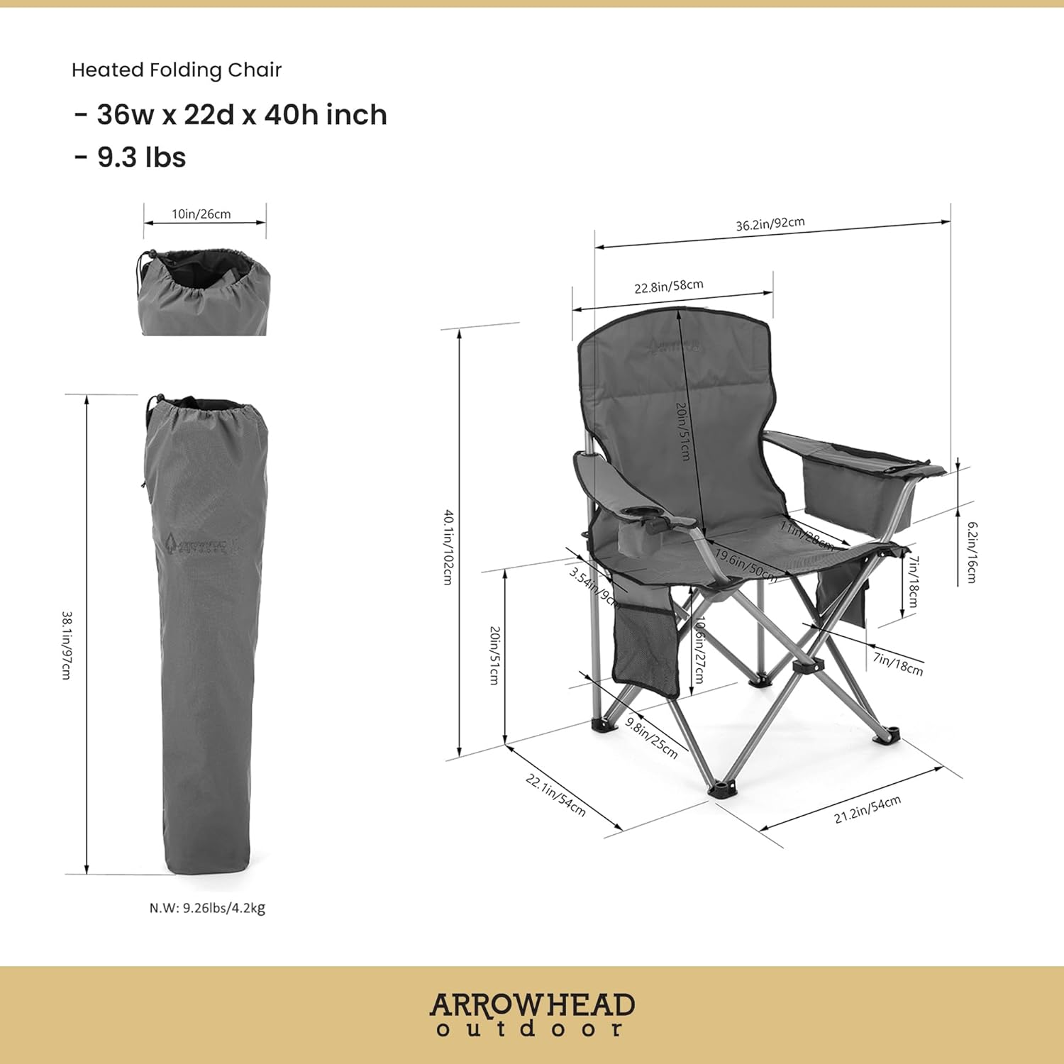 Portable Heated Folding Camping Chair w/ 6-Can Cooler, 3 Heat Settings