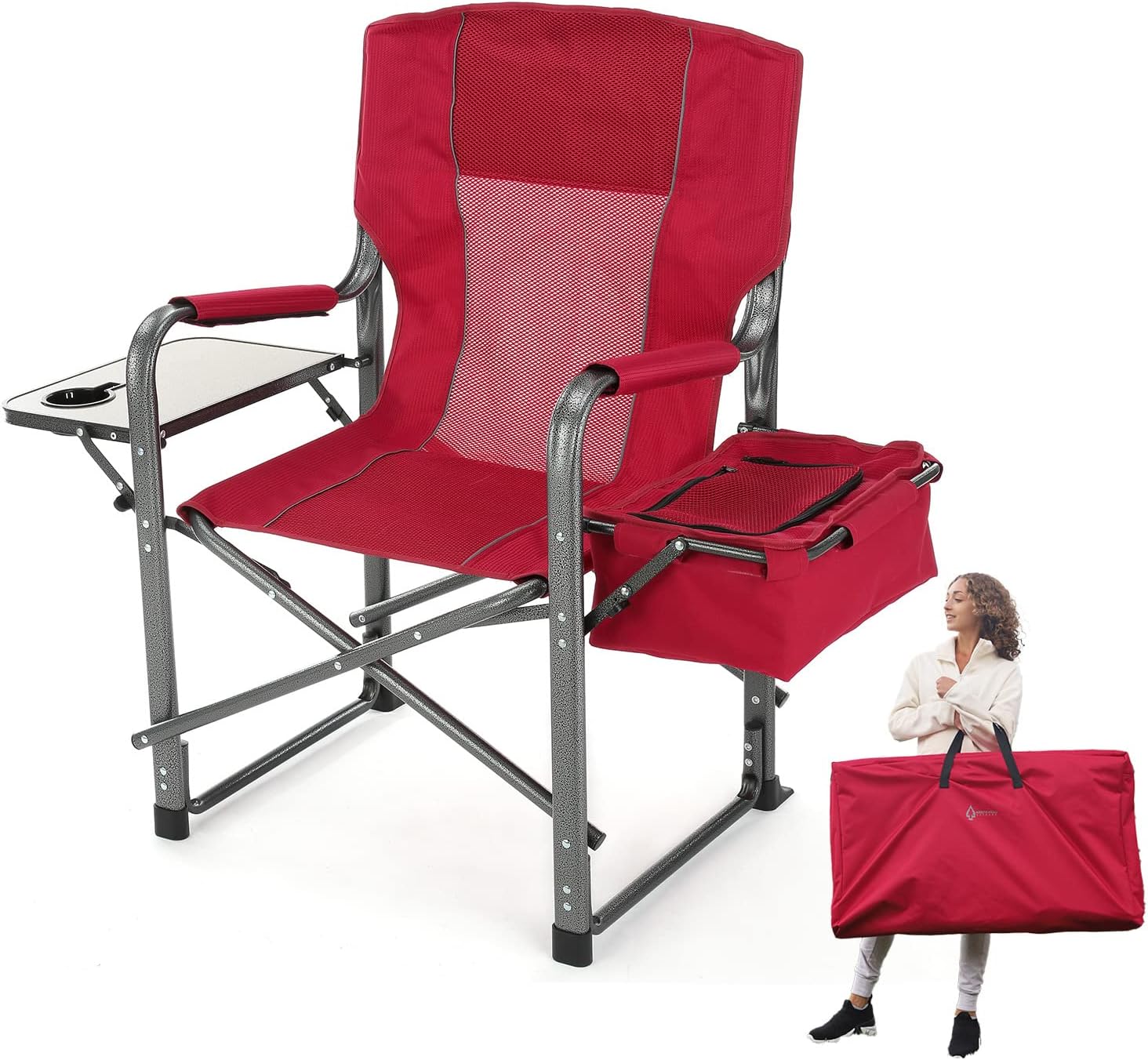 Folding Director’s Chair w/Side Table & Integrated Cooler, Cup Holder, Storage Pouch