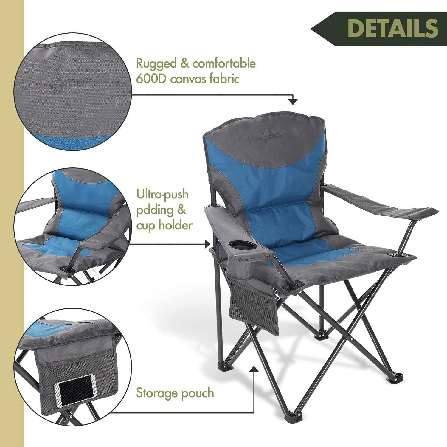 Portable Folding Camping Quad Chair w/Added Ultra-Comfortable Padding