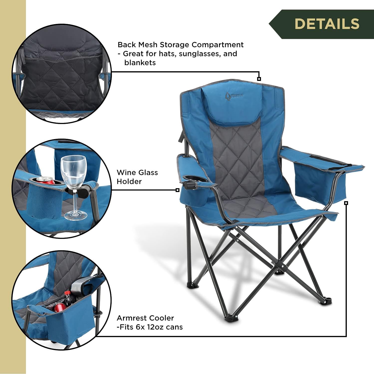 Portable Folding Camping Quad Chair w/ 6-Can Cooler