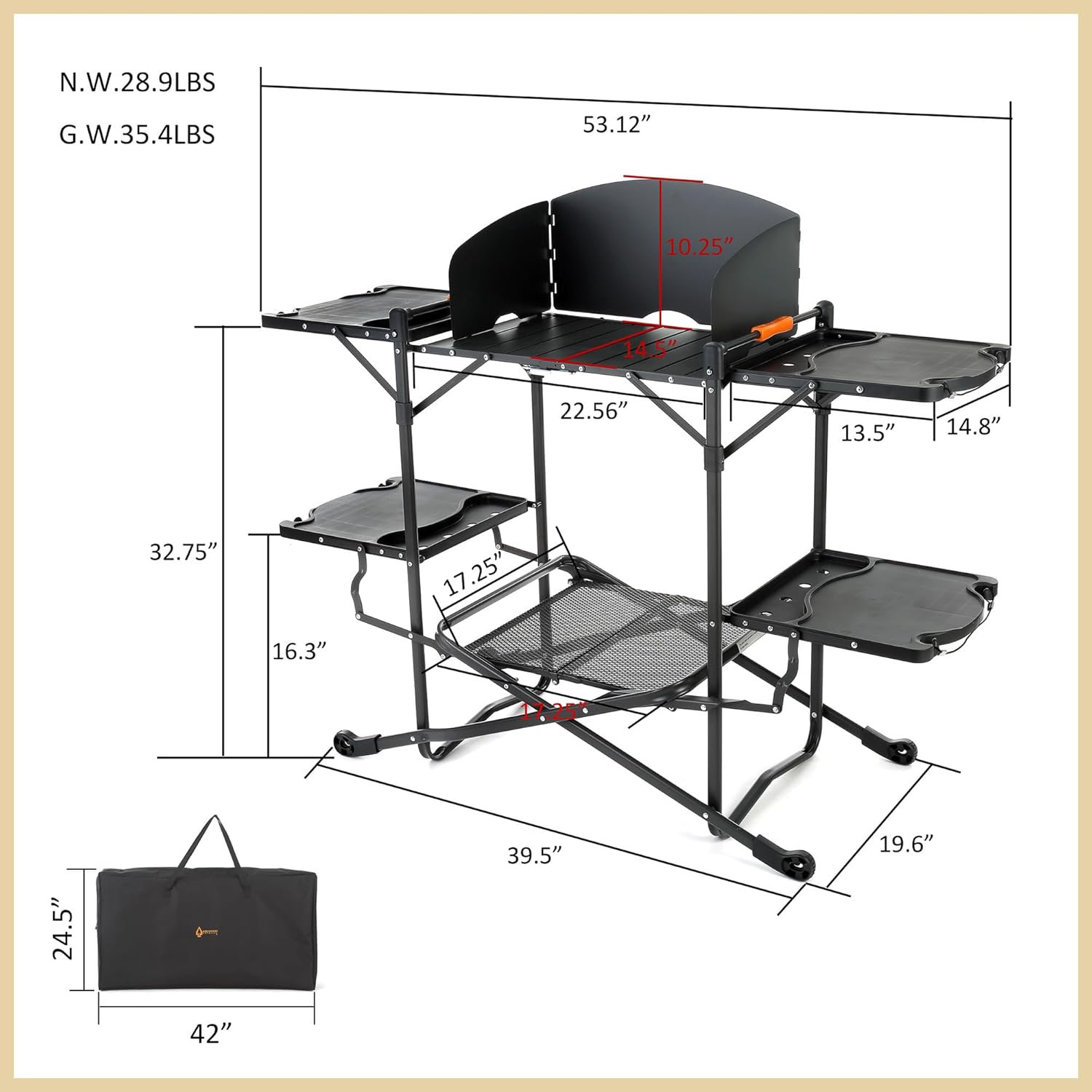 Wide Quick Folding Kitchen Station with Add-on Windscreen