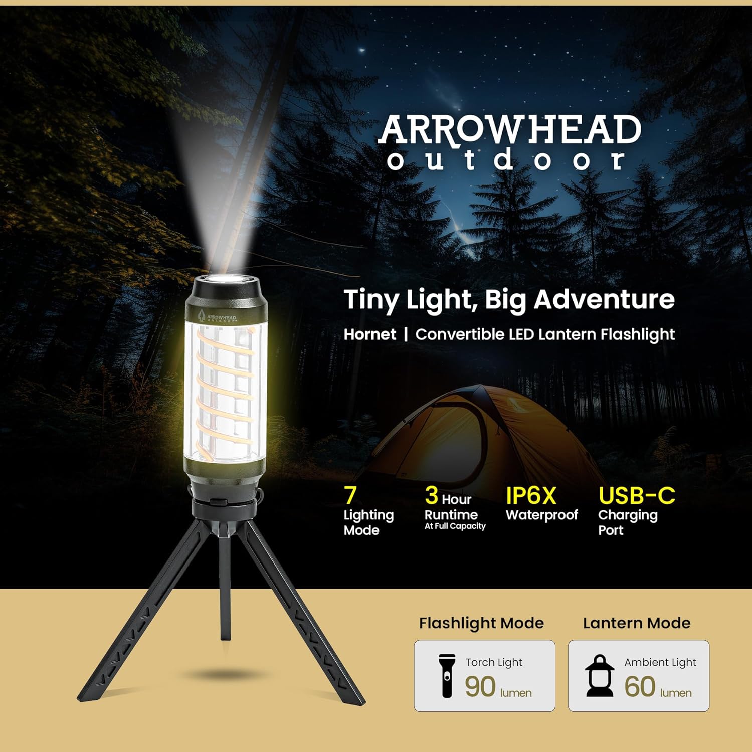 3.5-inch Convertible LED Camping Lantern Flashlight – Arrowhead Outdoor
