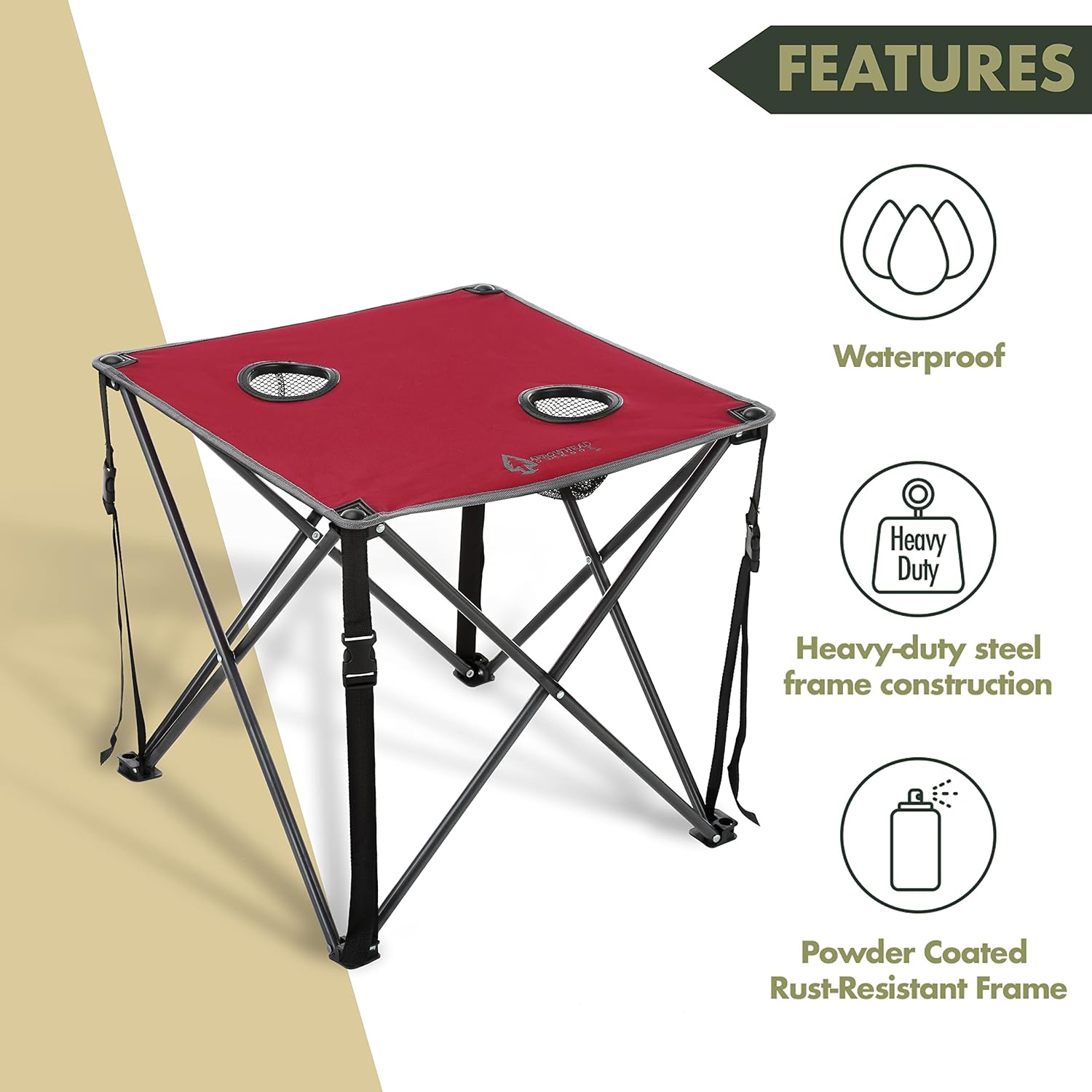 Heavy-Duty Portable Camping Folding Table, 2 Cup Holders