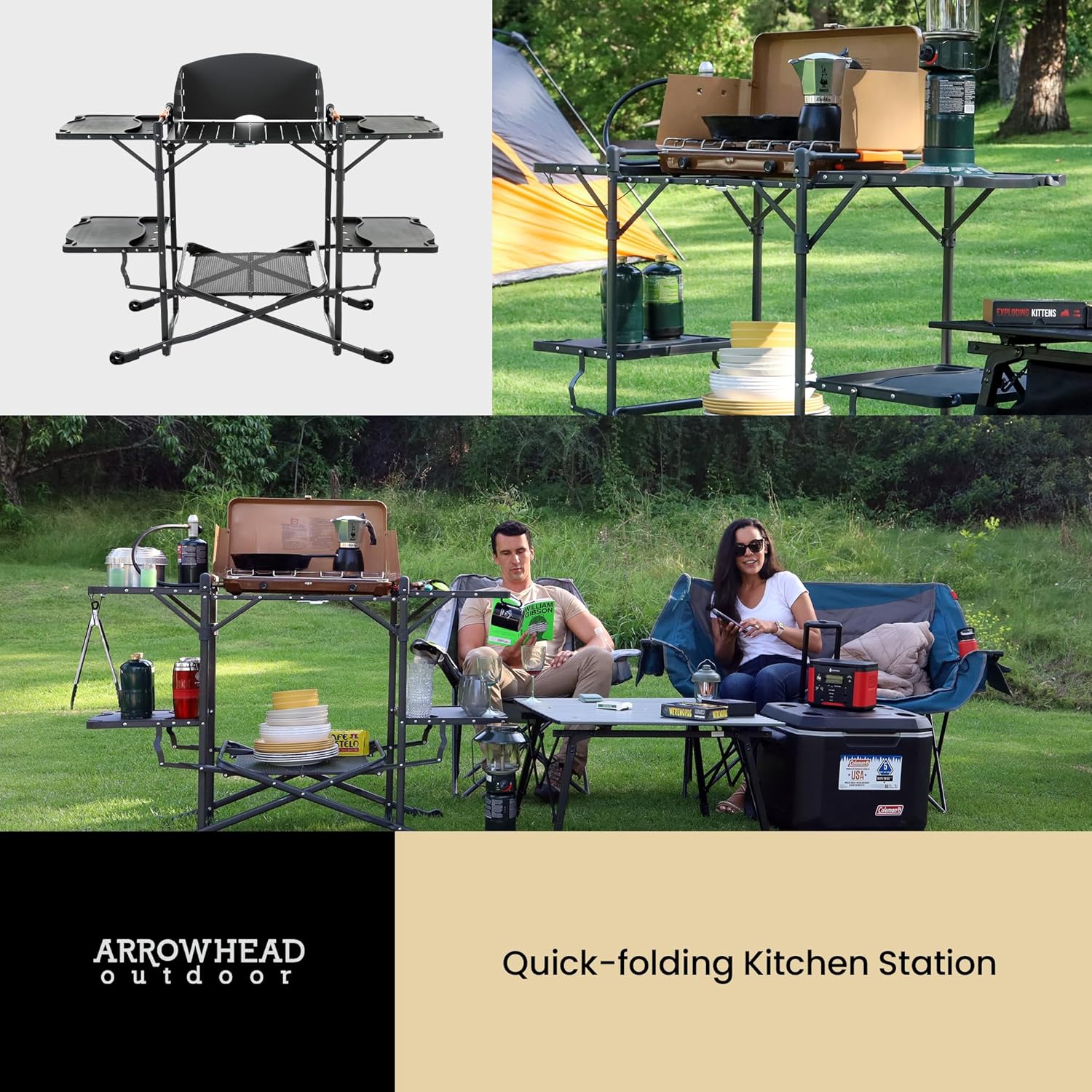 Wide Quick Folding Kitchen Station with Add-on Windscreen