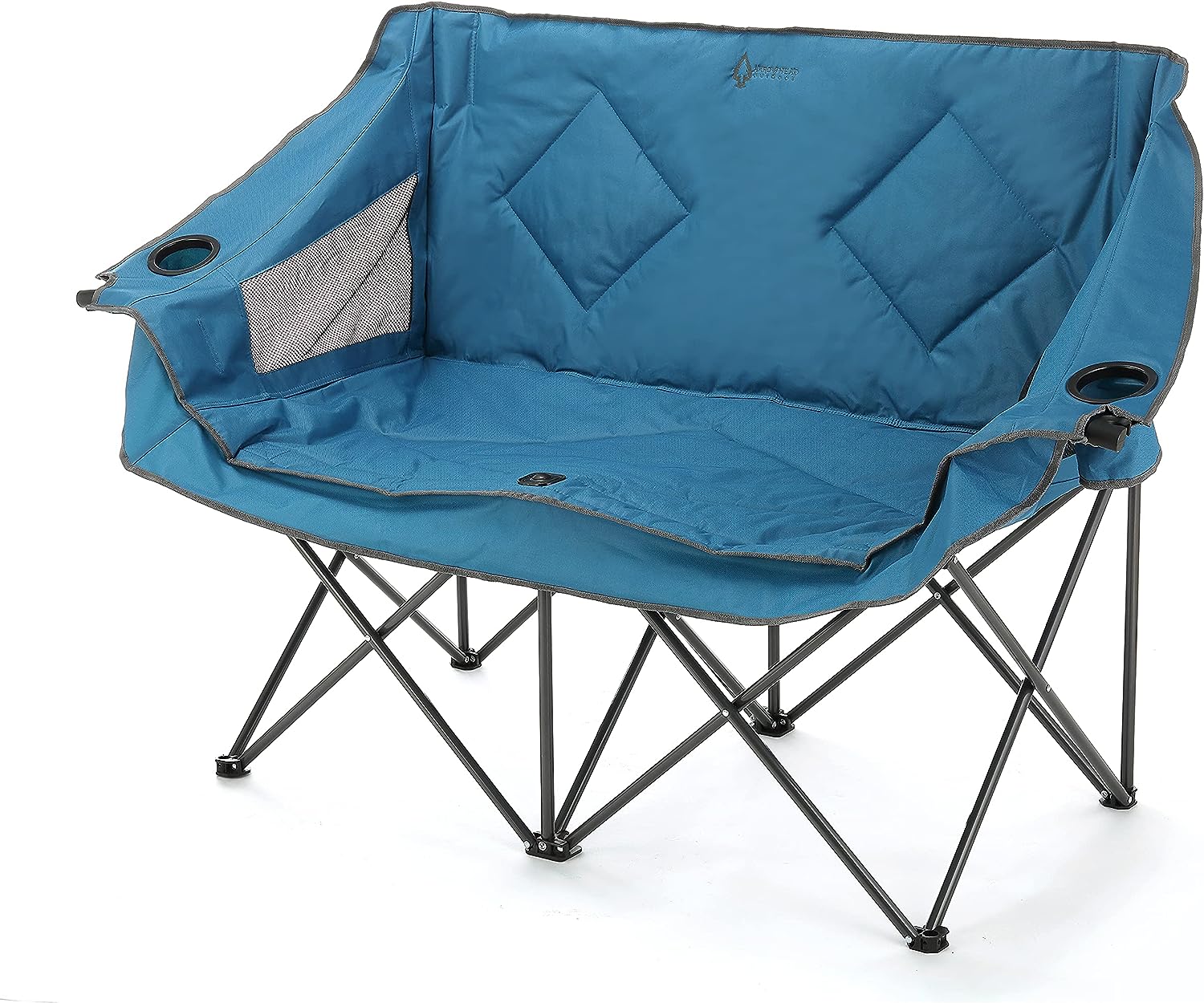 Portable Folding Double Duo Camping Chair Loveseat w/ 2 Cup & Wine Glass Holder