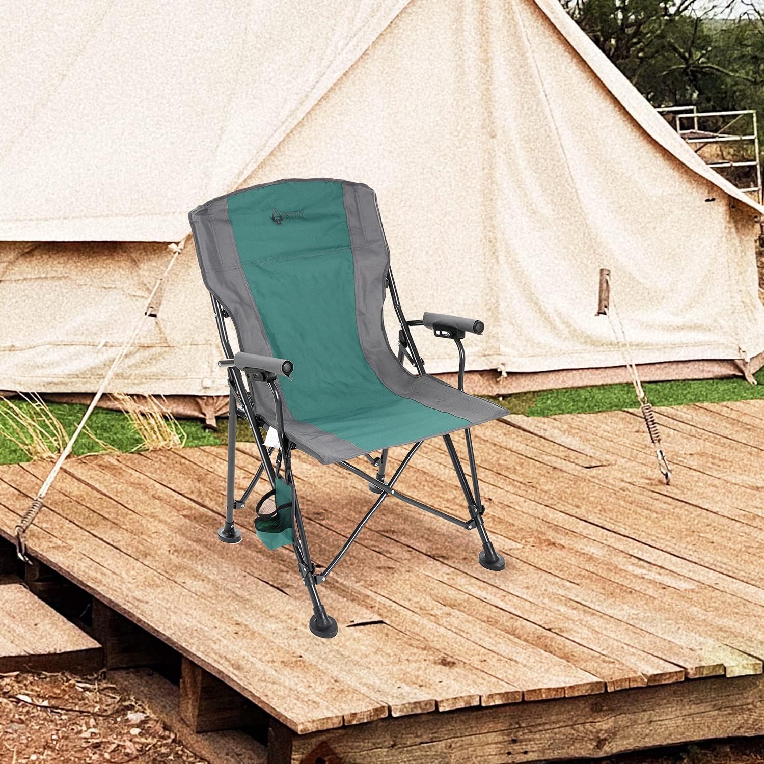 Heavy-Duty Solid Hard-Arm High-Back Folding Camping Quad Chair