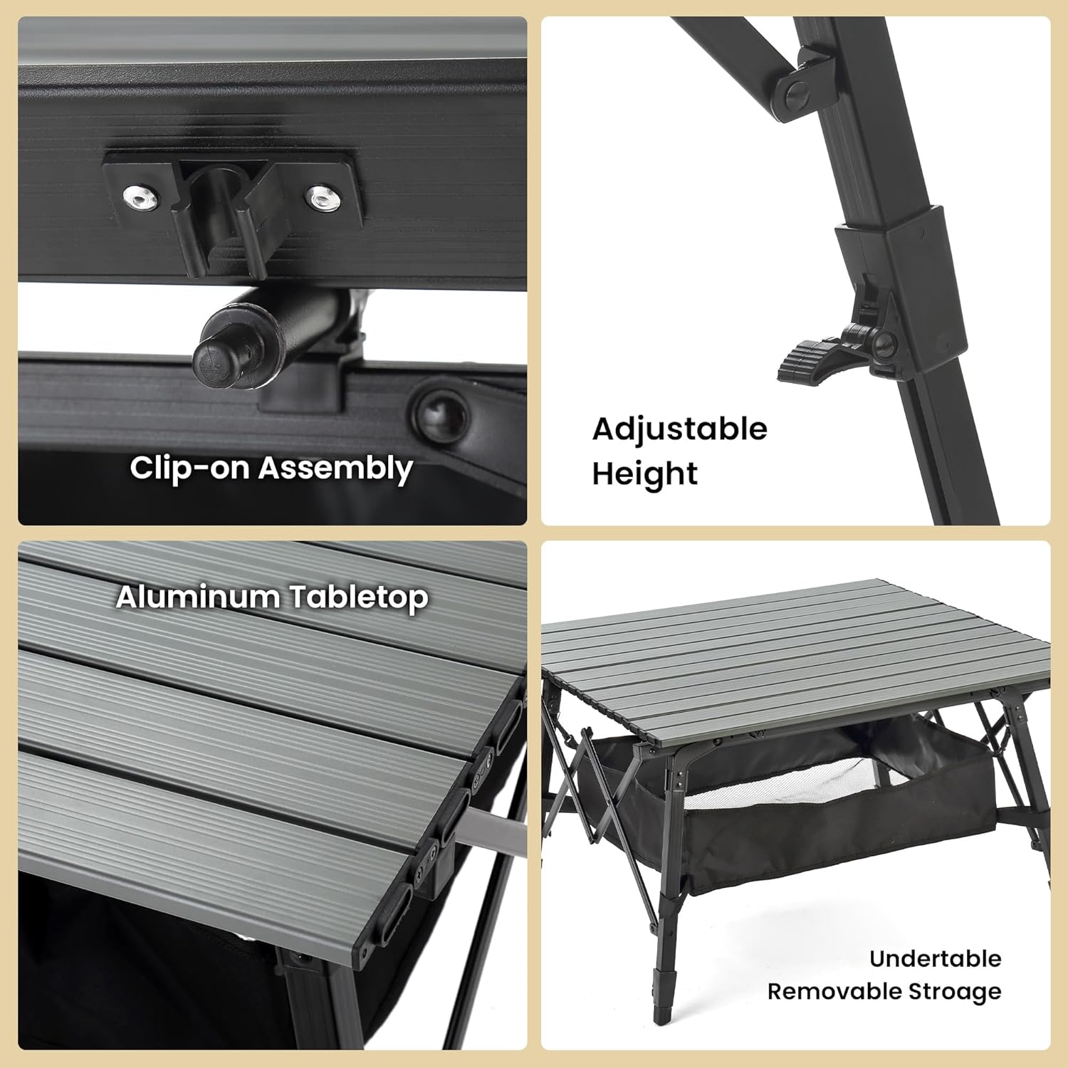 Adjustable Height Aluminum Roll-Up Folding Camp Table