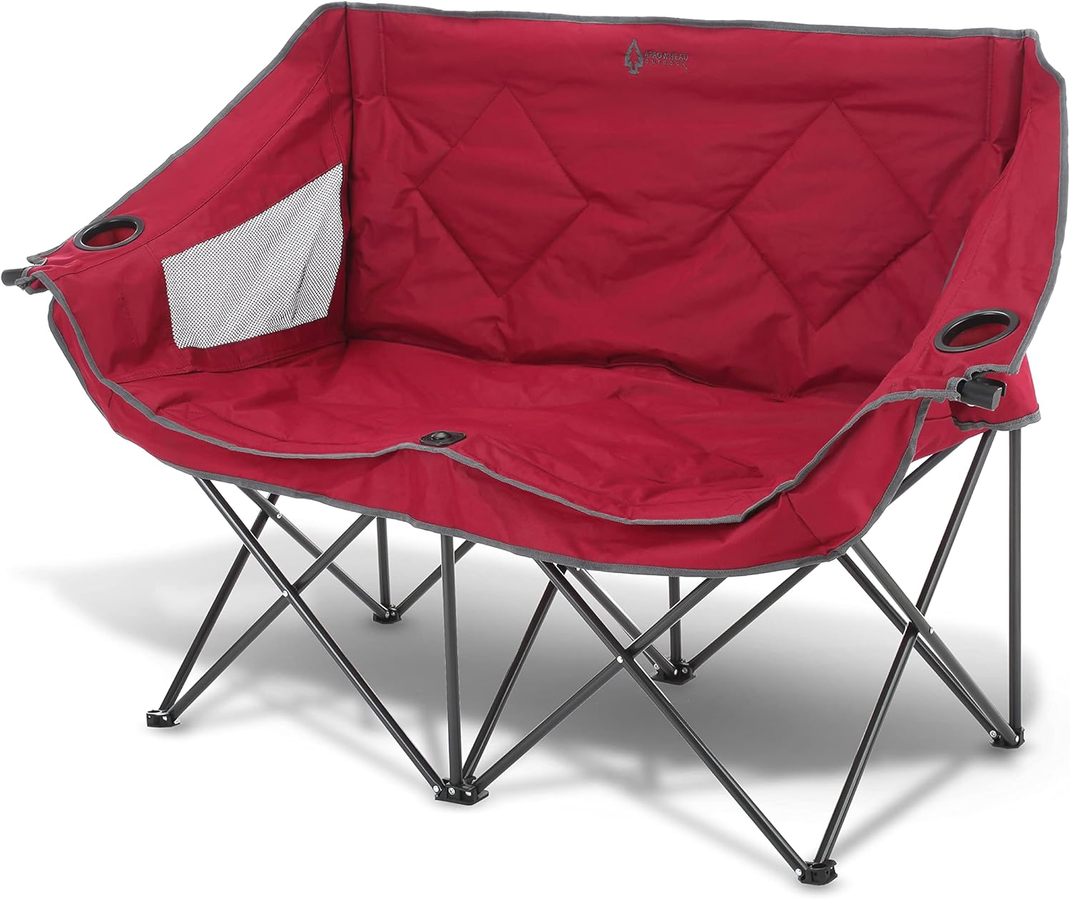 Portable Folding Double Duo Camping Chair Loveseat w/ 2 Cup & Wine Glass Holder