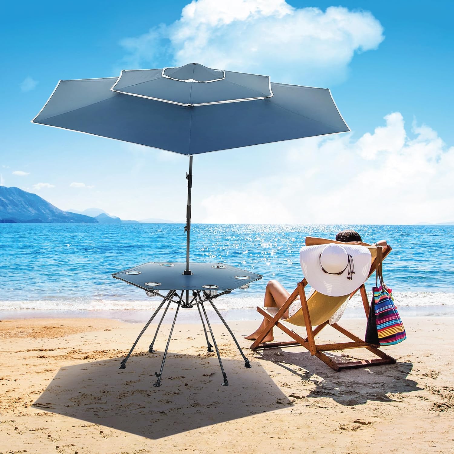 8FT Beach Umbrella & Folding Table