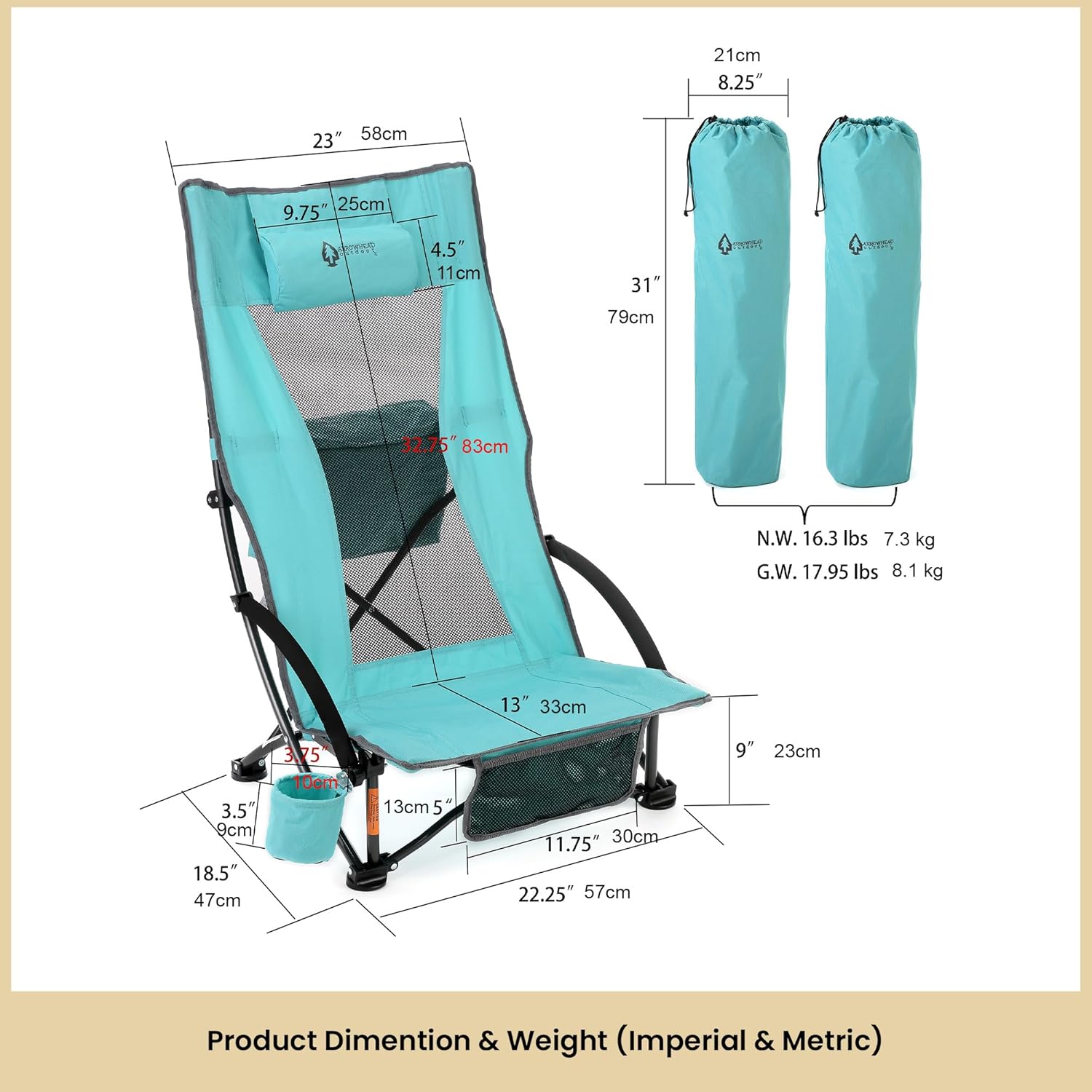 Low Seating + 20° Reclining Folding Beach Chair, 2-Pack