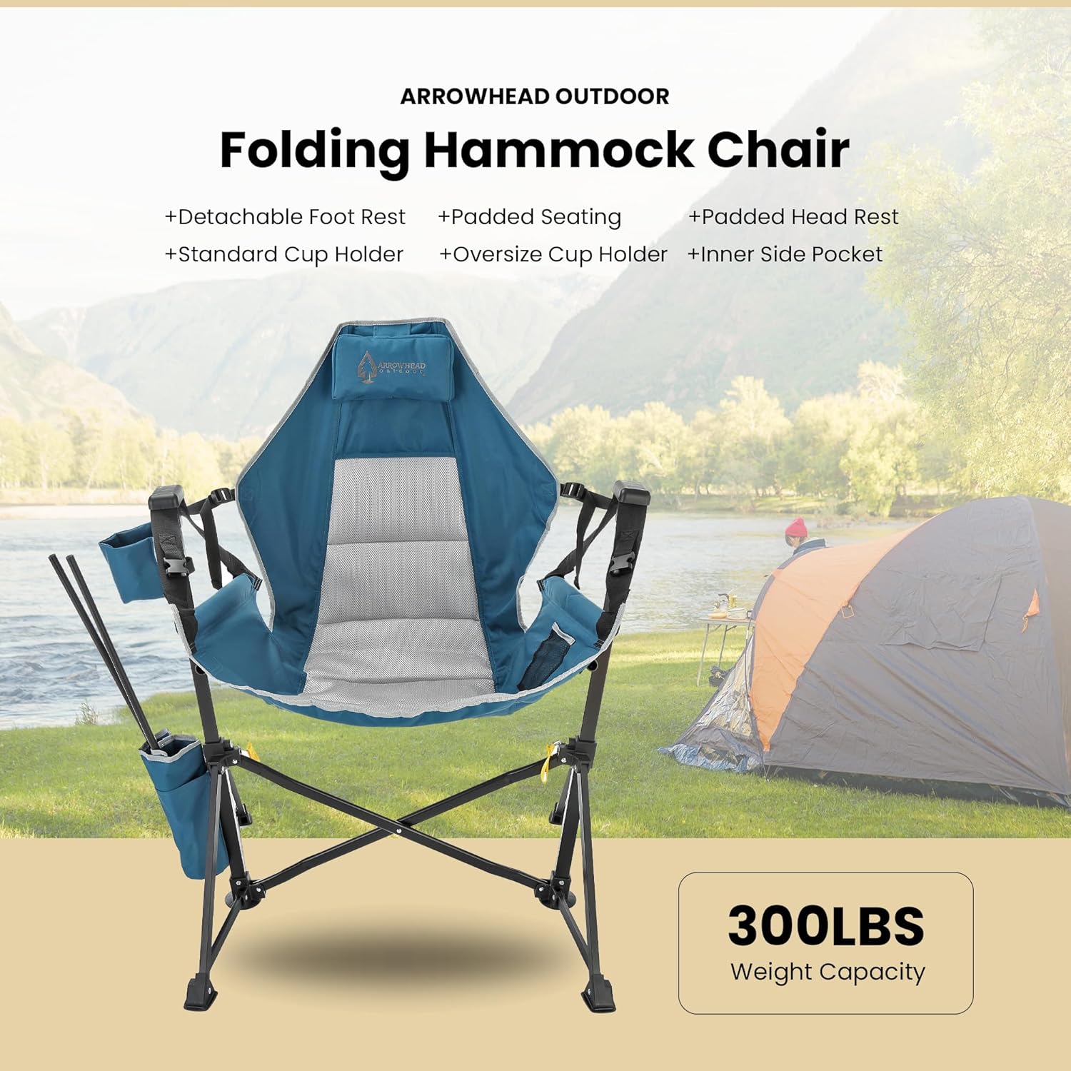 Folding Hammock Camp Chair with Detachable Footrest