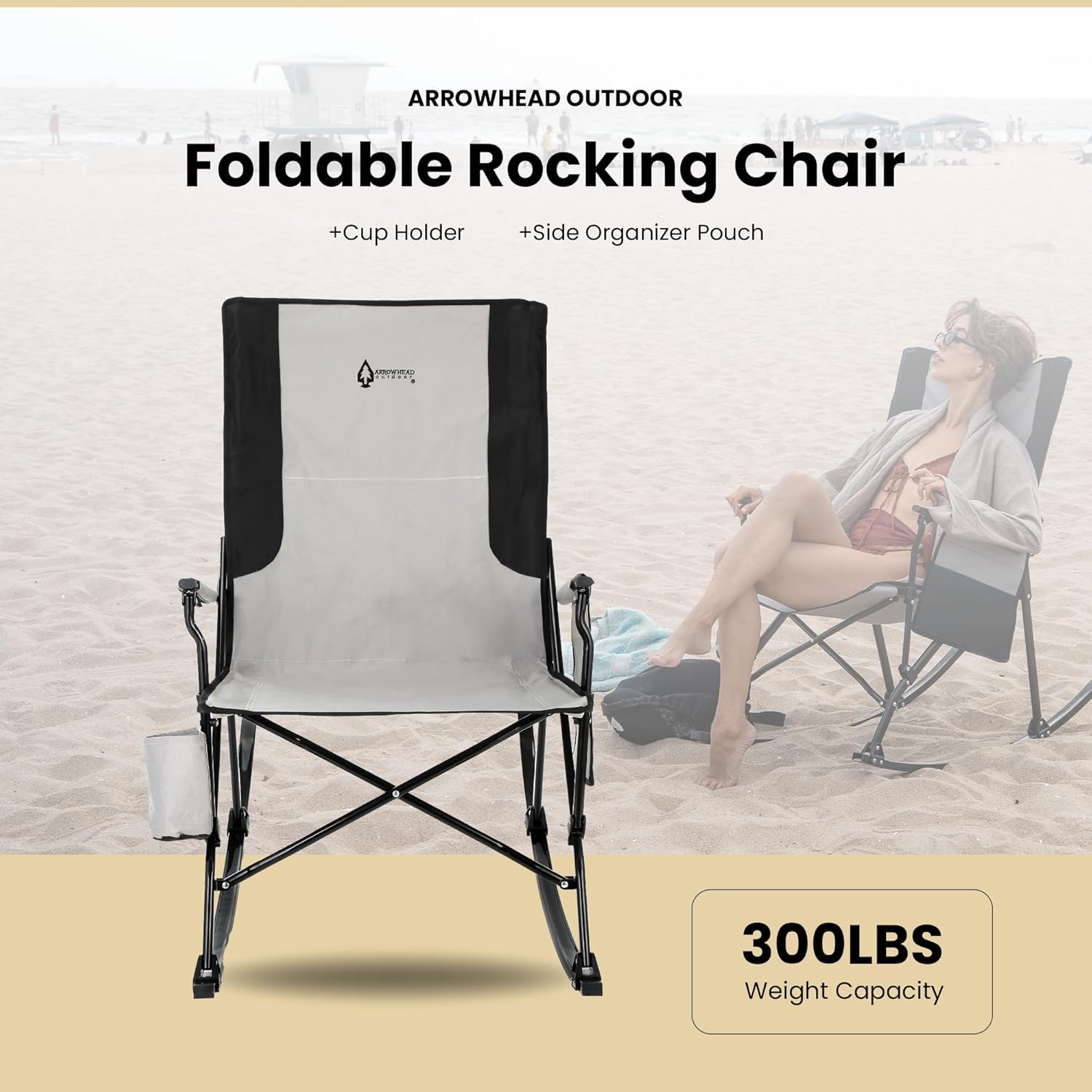 Foldable Rocking Camp Chair with Large Cup Holder