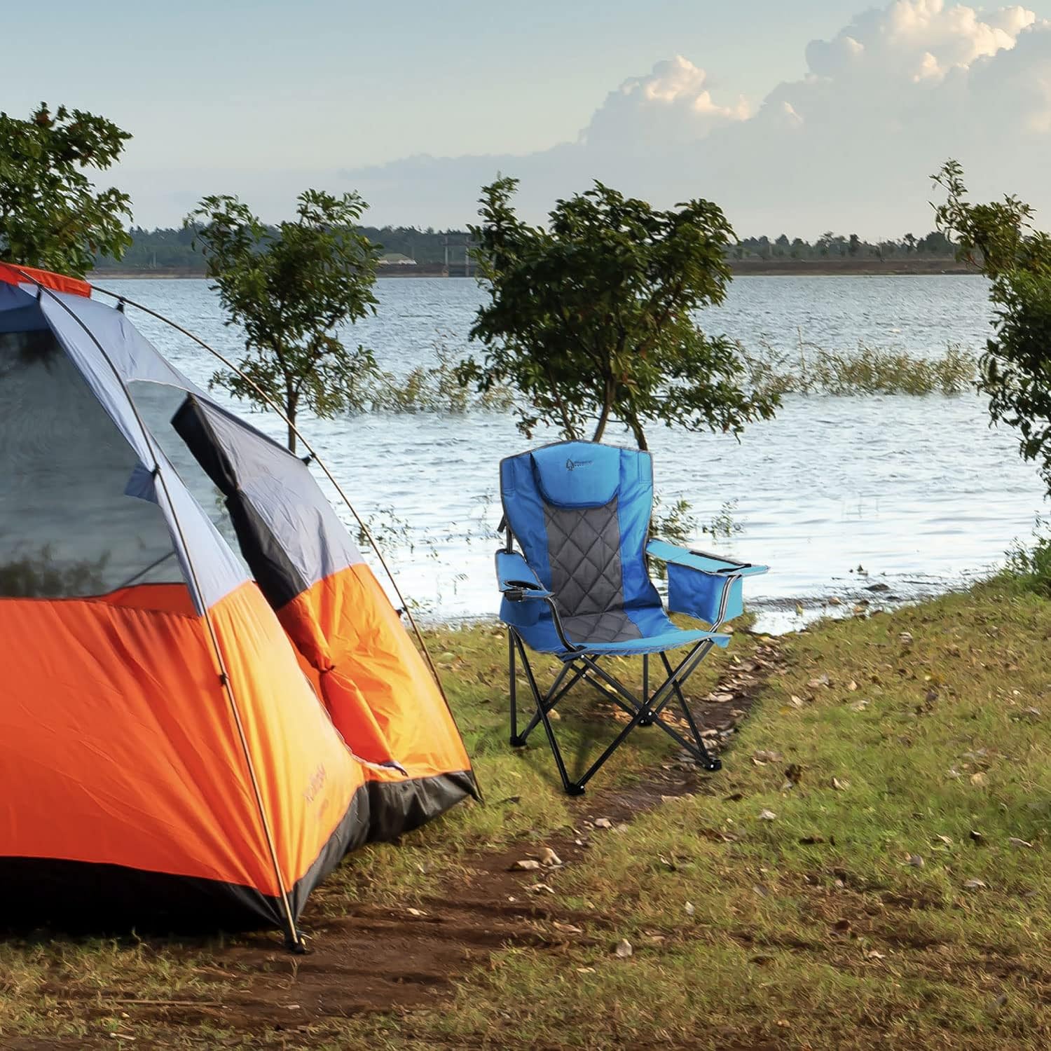 Portable Folding Camping Quad Chair w/ 6-Can Cooler